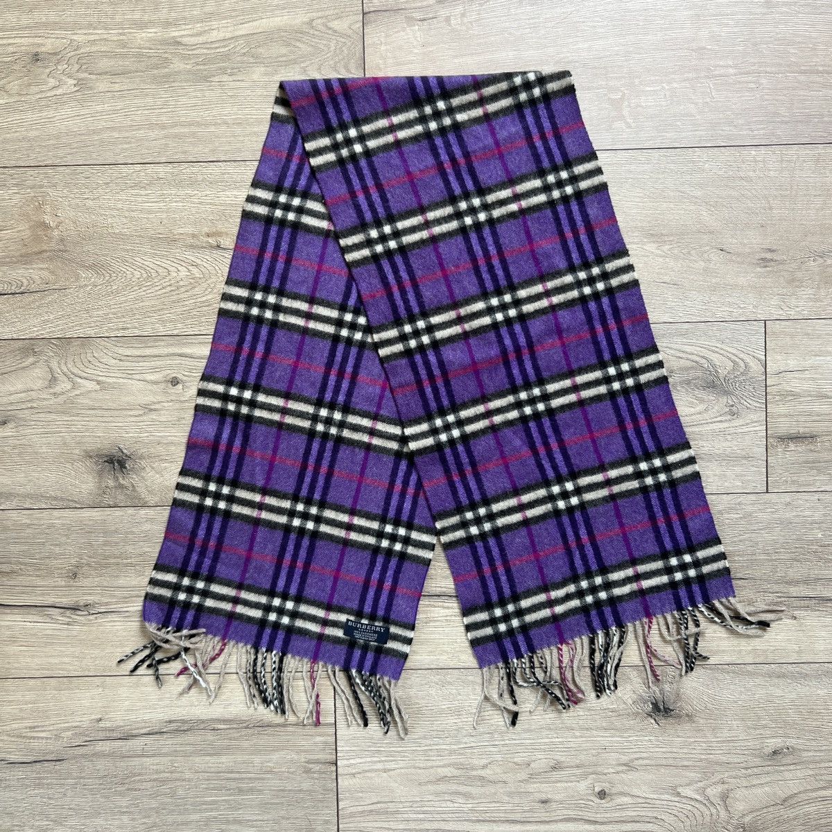 Burberry × Designer Vintage 90s Burberry Cashmere Scarf Nova Check Purple Size ONE SIZE - 1 Thumbnail