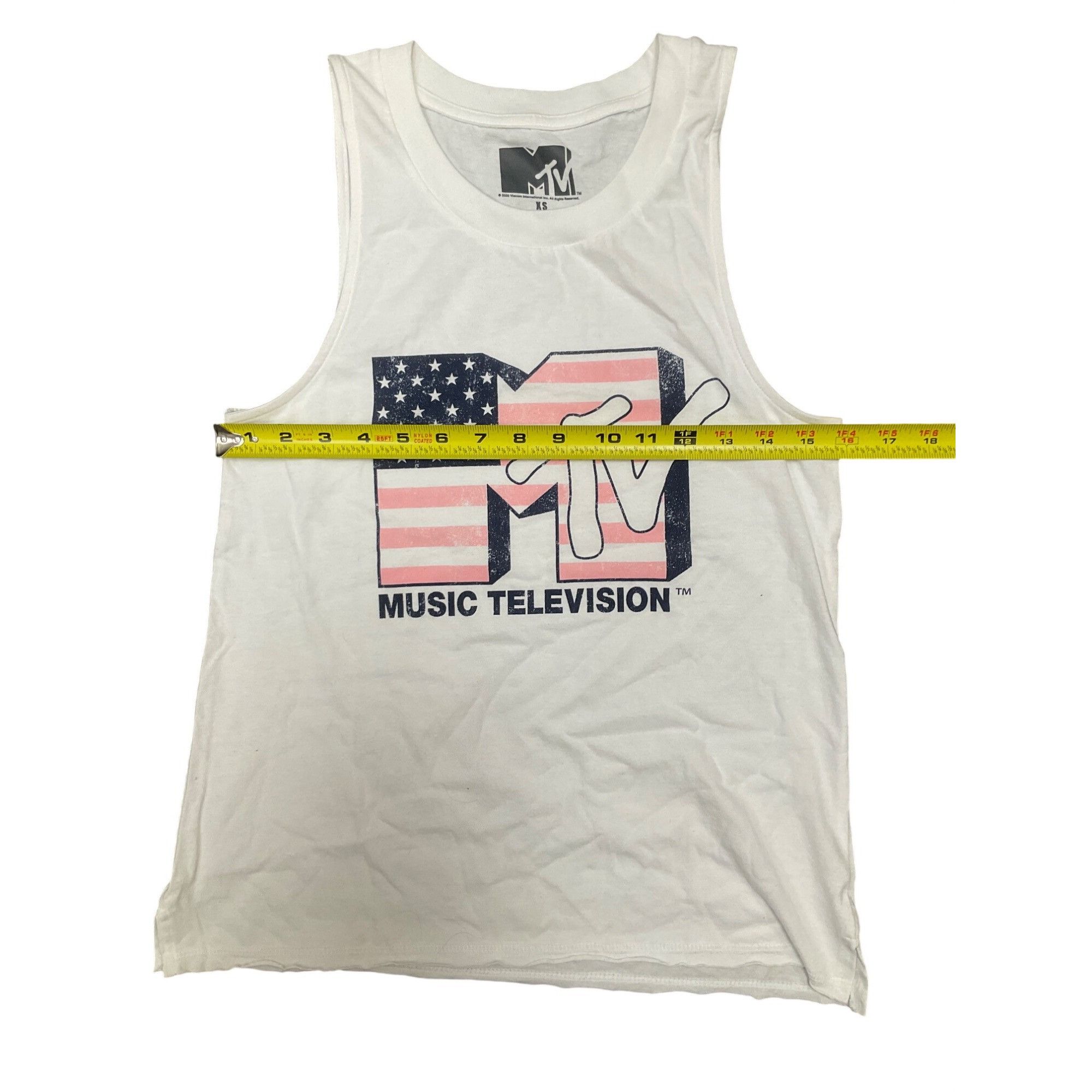 Mtv MTV Retro Sleeveless Tank Top XS White Cotton Americana Flag Size XS / US 0-2 / IT 36-38 - 4 Thumbnail