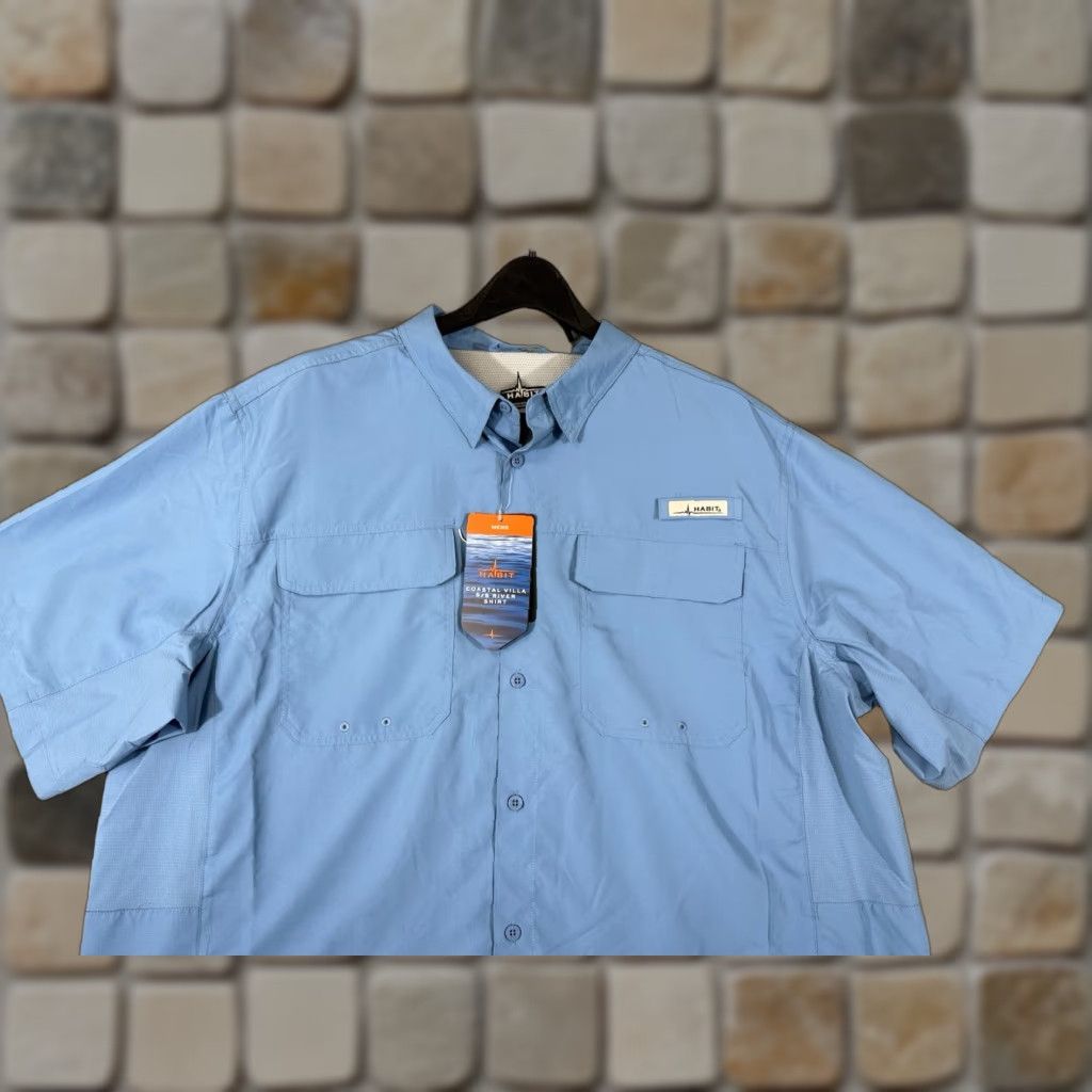 Habitat Habit Coastal Villa River Shirt Men 2XL Blue Short Sleeve Button Vented NWT Shirt Size US XXL / EU 58 / 5 - 1 Thumbnail