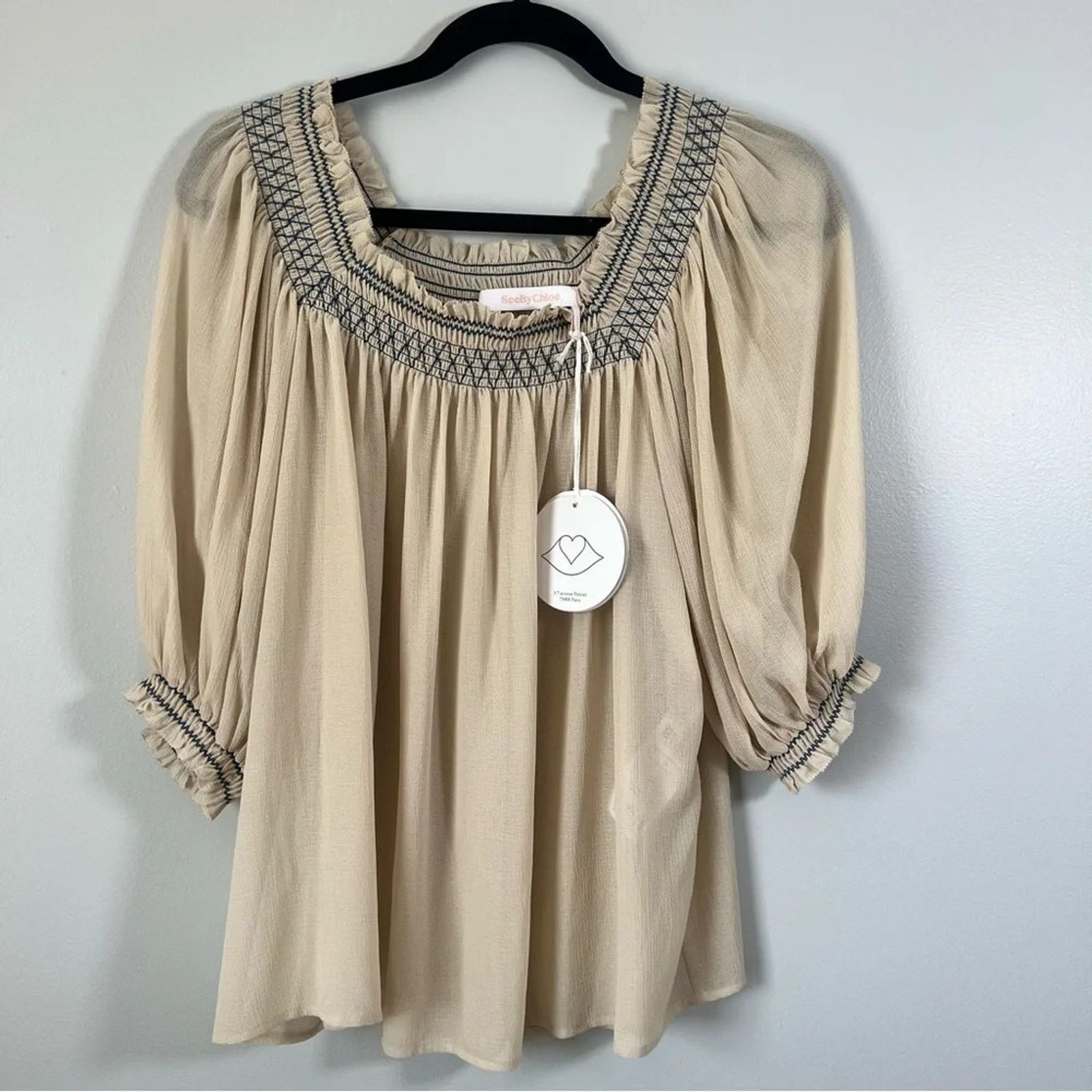 Chloe See by Chloe Off Shoulder Smocked Top Blouse Sheer Gypsy XS Size XS / US 0-2 / IT 36-38 - 3 Thumbnail