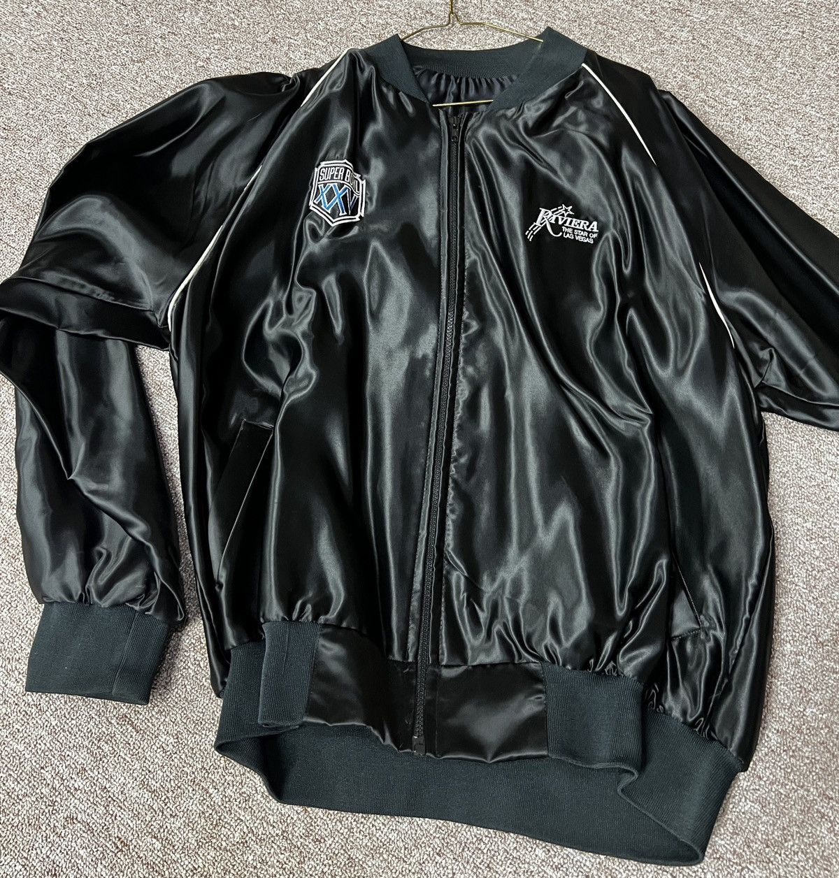 Image of Super Bowl Xxv 1991 Riviera Jacket in Black, Men's (Size XL)