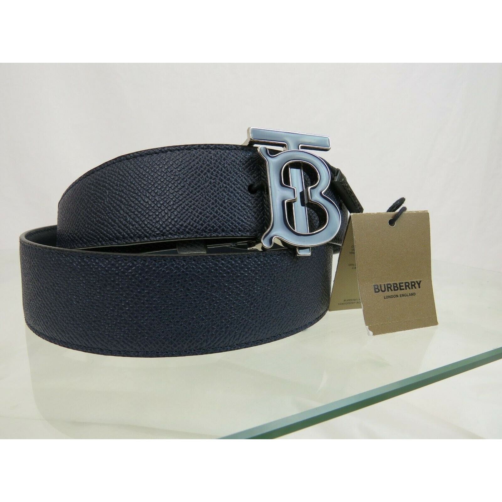 Burberry BURBERRY TB 35 BLUE LEATHER ENAMEL BUCKLE LOGO BELT 90 36 IT Size 36 - 7 Thumbnail