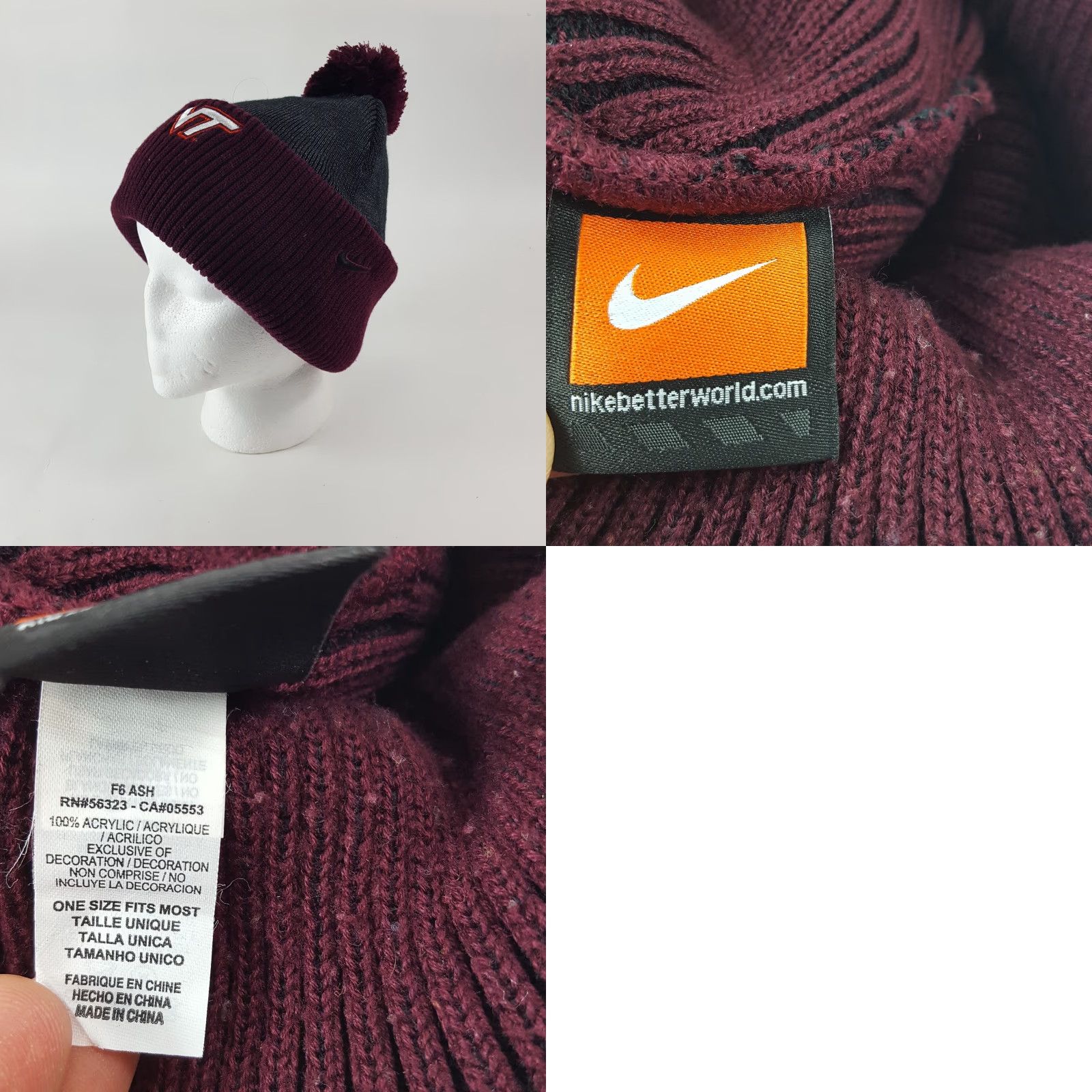 Nike VINTAGE Nike Football Beanie Hat Men One Size Red 90s Retro Winter Sport University Size ONE SIZE - 8 Thumbnail