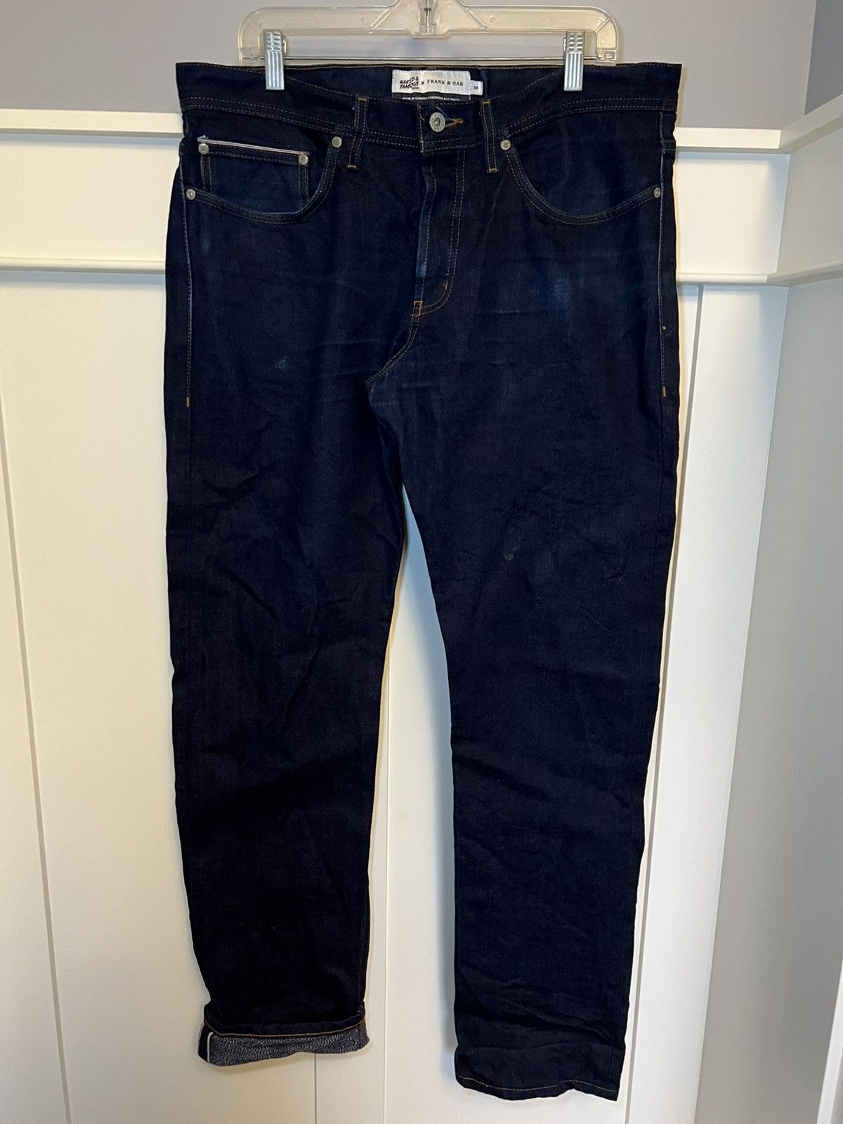 Naked & famous X Frank and Oat raw salvage denim blue jeans