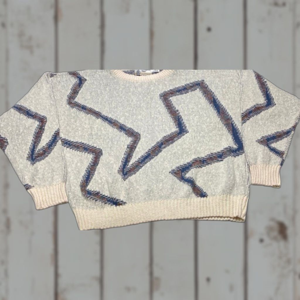 VINTAGE London Fog Sweater Mens XL Geometric Knit Pullover Crew Neck Multicolor 90s London Big Ben Ribbed Hem Cuffs USA Made Mens