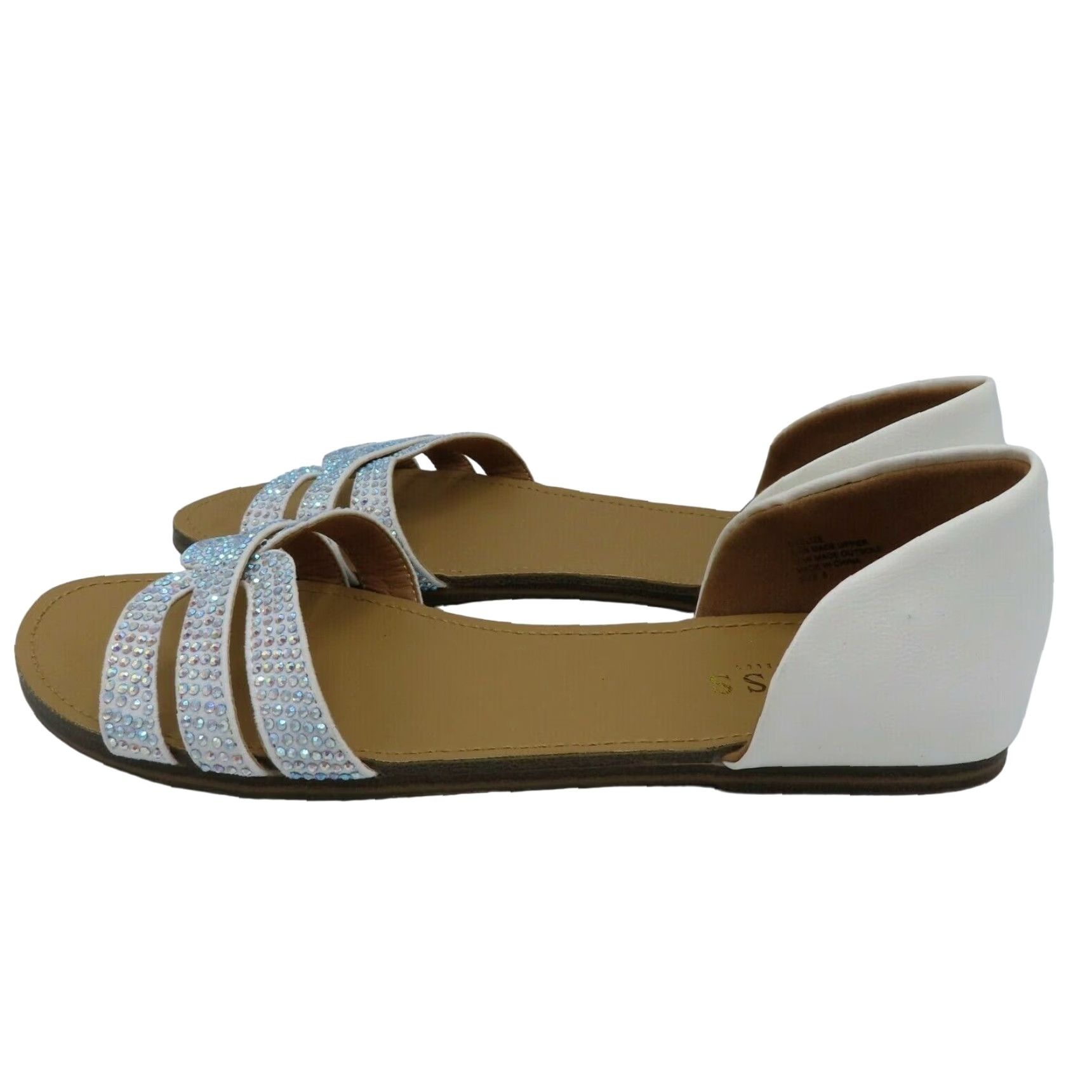 Guess GUESS Womens 8 ELIZE Iridescent Rainbow Rhinestone Flat Sandals Faux Leather Sandal Womens Width M, Slip On, Flat, Rhinestone, Faux Leather, 8, White Size US 8 / IT 38 - 4 Thumbnail