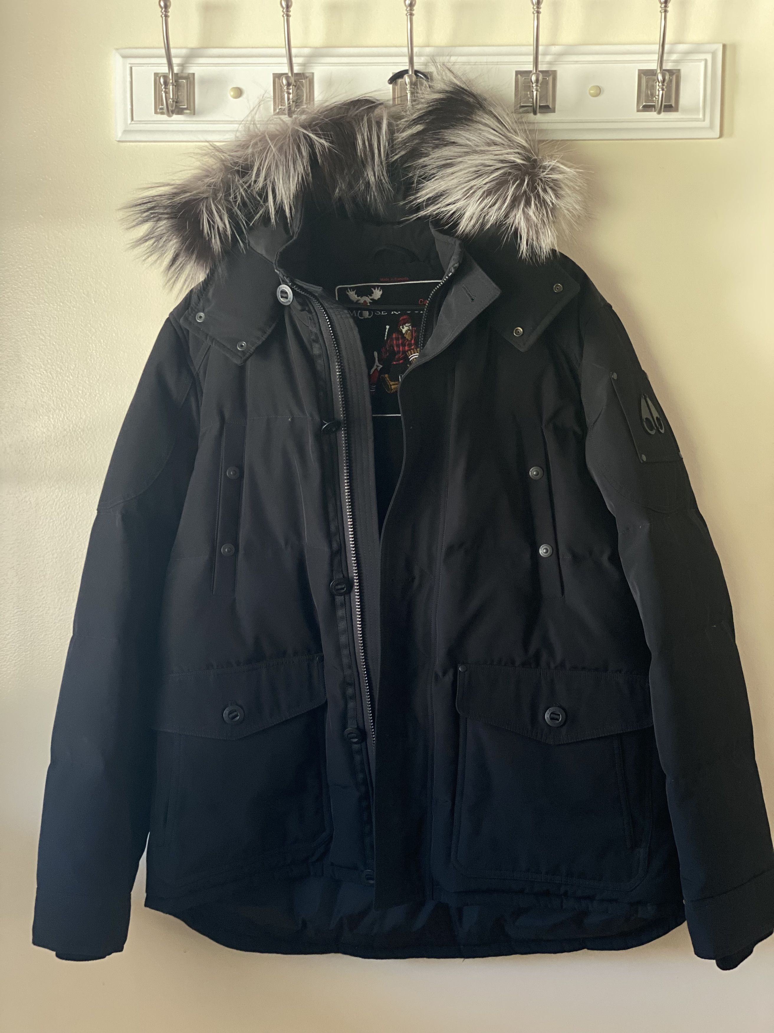 Moose Knuckles Men's Algonquin Jacket Black w Silver Fox Fur