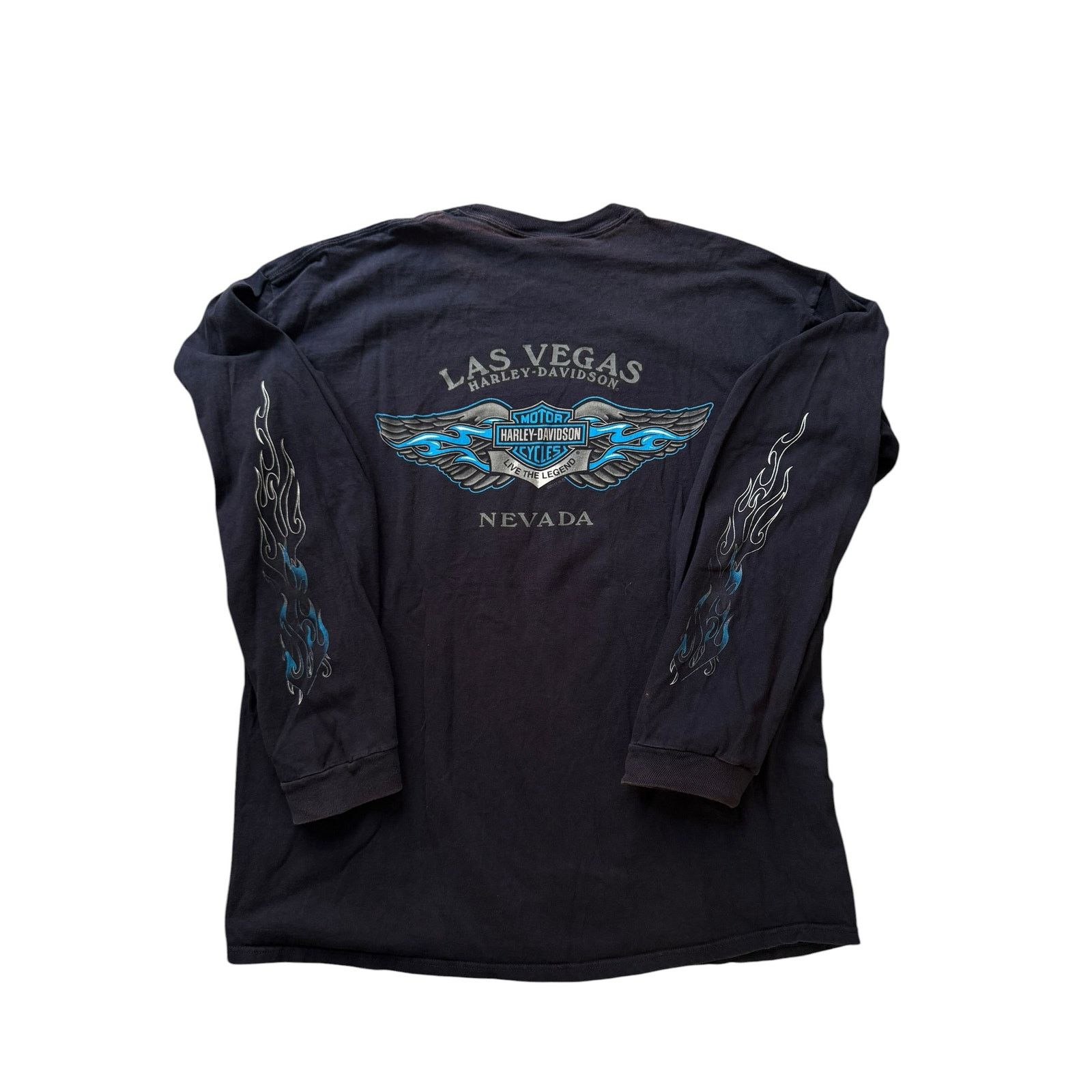 Harley Davidson Vintage Harley Davidson Navy Blue Flame Long Sleeve Size US XXL / EU 58 / 5 - 5 Thumbnail
