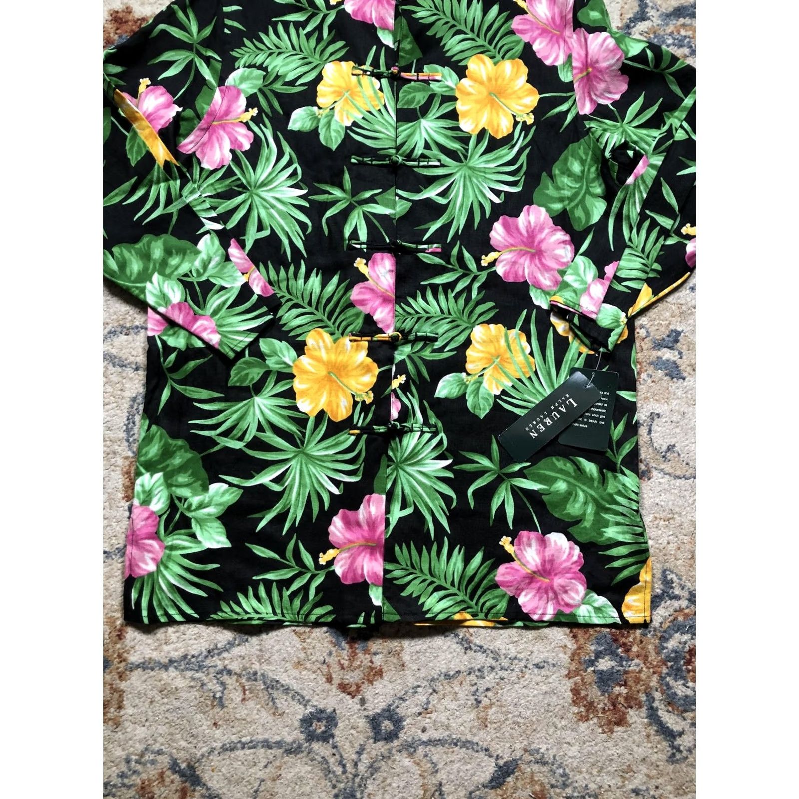 Ralph Lauren Lauren Ralph Lauren Jacket Womens Medium Black Linen Floral Hawaiian Tunic Top Size M / US 6-8 / IT 42-44 - 5 Thumbnail