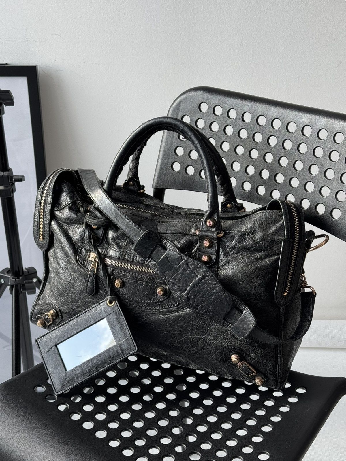 Vintage Balenciaga 00s City Bag Distressed Leather Handbag