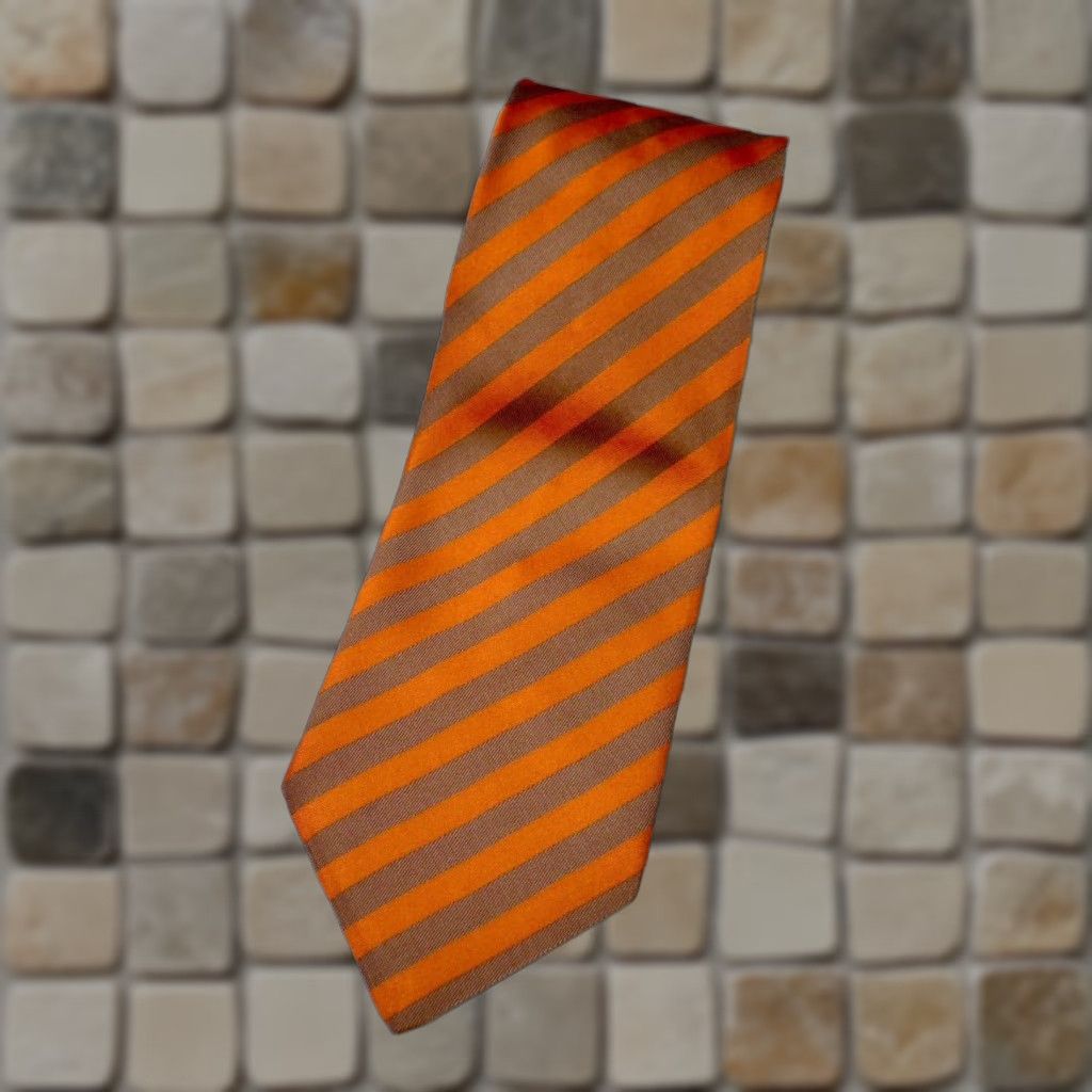 Yves Saint Laurent VINTAGE Yves Saint Laurent Men's Tie Stripes 100% Silk Made in Italy Long 61" Orange & Brown Mens Size ONE SIZE - 1 Thumbnail