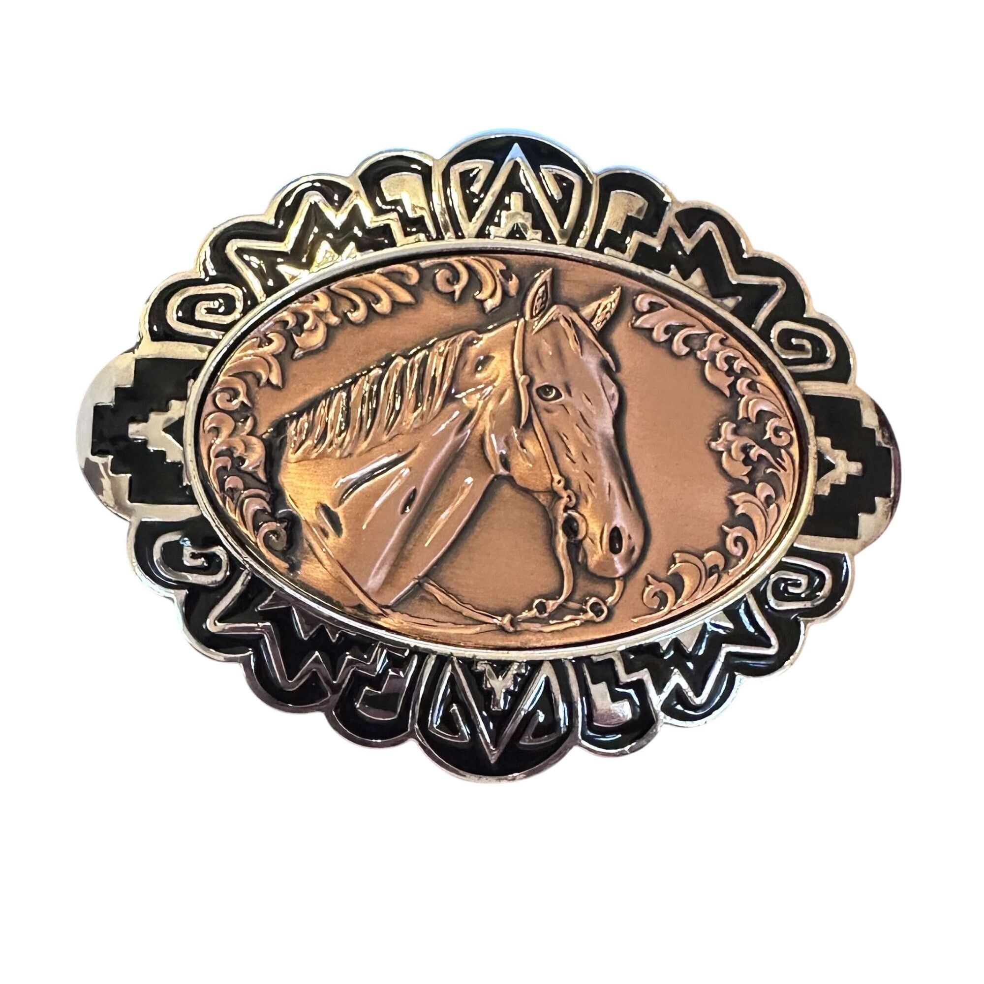 Other Horse Head Copper Belt Buckle Silver Plated Diamond Cut On C Size ONE SIZE - 1 Thumbnail