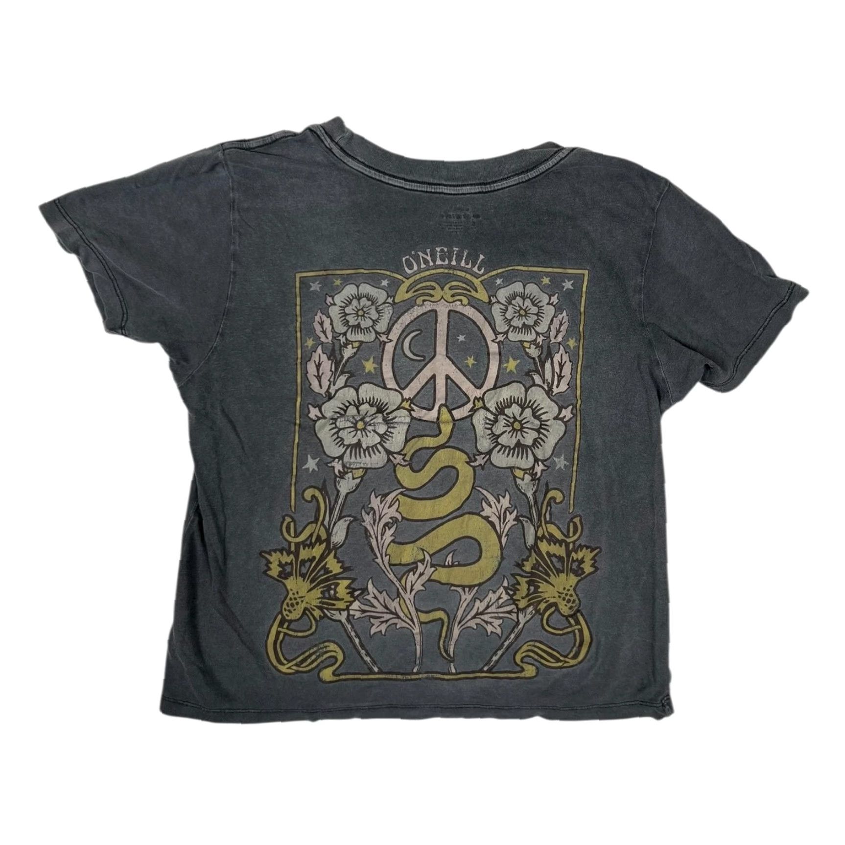 O'Neill O'Neill T-Shirt Womens Small Gray Cropped Floral Boho Peace Snake Graphic Crew Neck Short Sleeve XSmall? Size S / US 4 / IT 40 - 2 Thumbnail