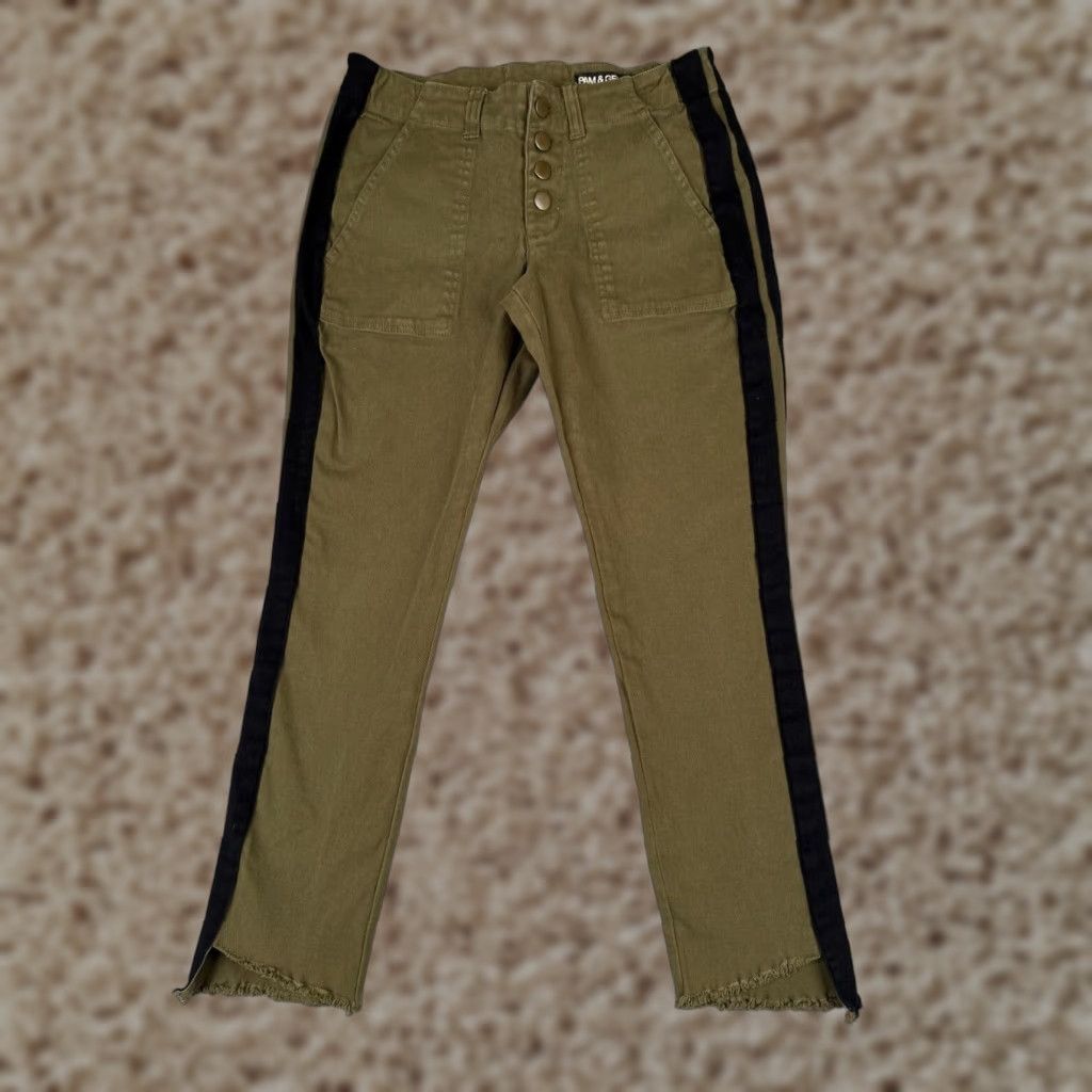 Vintage PAM & GELA Jeans Womens 24 Army Green Straight Pants 27x25 Low Rise 5-Pocket Denim Stretch Vintage No Size 42" / US 20 - 1 Thumbnail