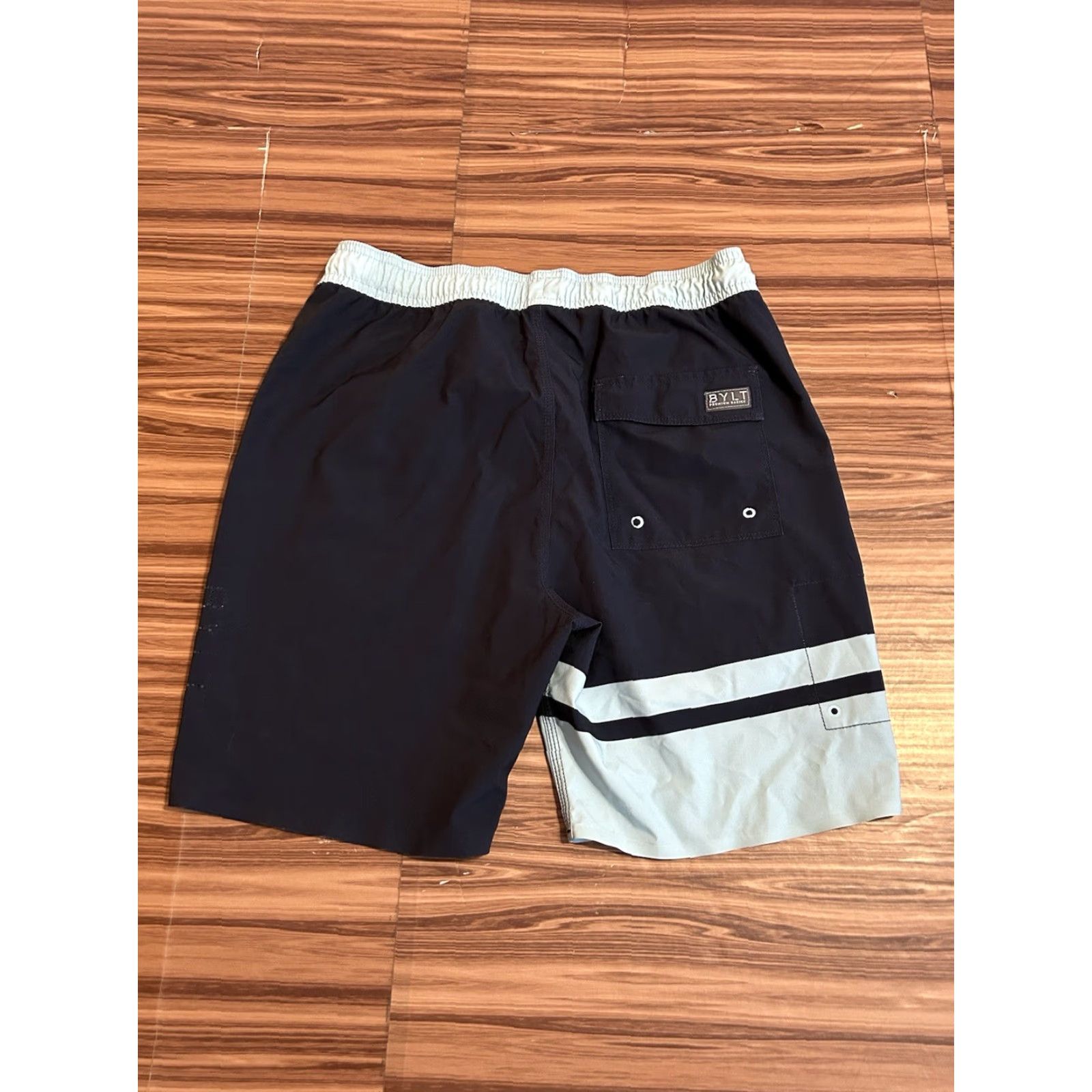 Swims BYLT Coastal Board Shorts Lightweight Pockets Blue Medium Men's Swim Bottoms Geometric Pattern Back Pocket Drawstring Pockets Board Shorts Mens Size US 31 - 2 Thumbnail
