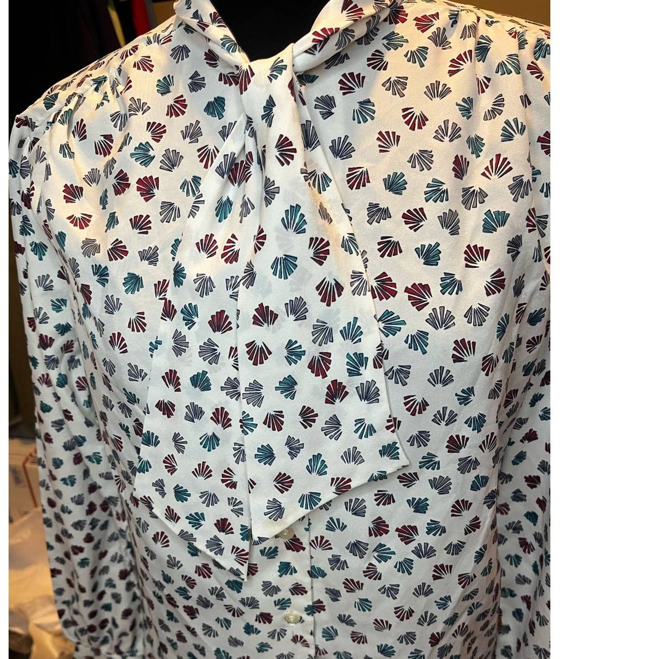 Vintage Vintage White Blue Cape Cod Fan Blouse Bow Med Large Preppy Size L / US 10 / IT 46 - 4 Thumbnail