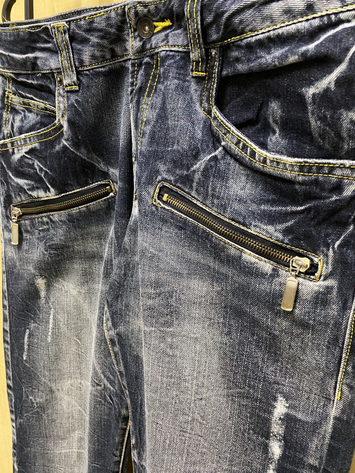Japanese Brand Blow By Blue Acid Wash Denim Flare Jeans Size US 34 / EU 50 - 3 Thumbnail