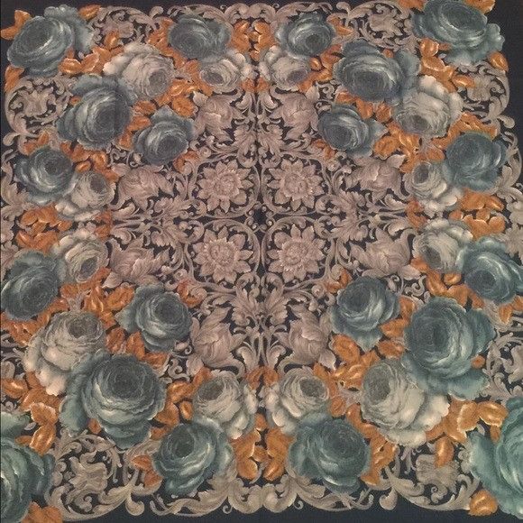 Vintage Vintage Blue Flower Scarf Handkerchief Size ONE SIZE - 3 Thumbnail