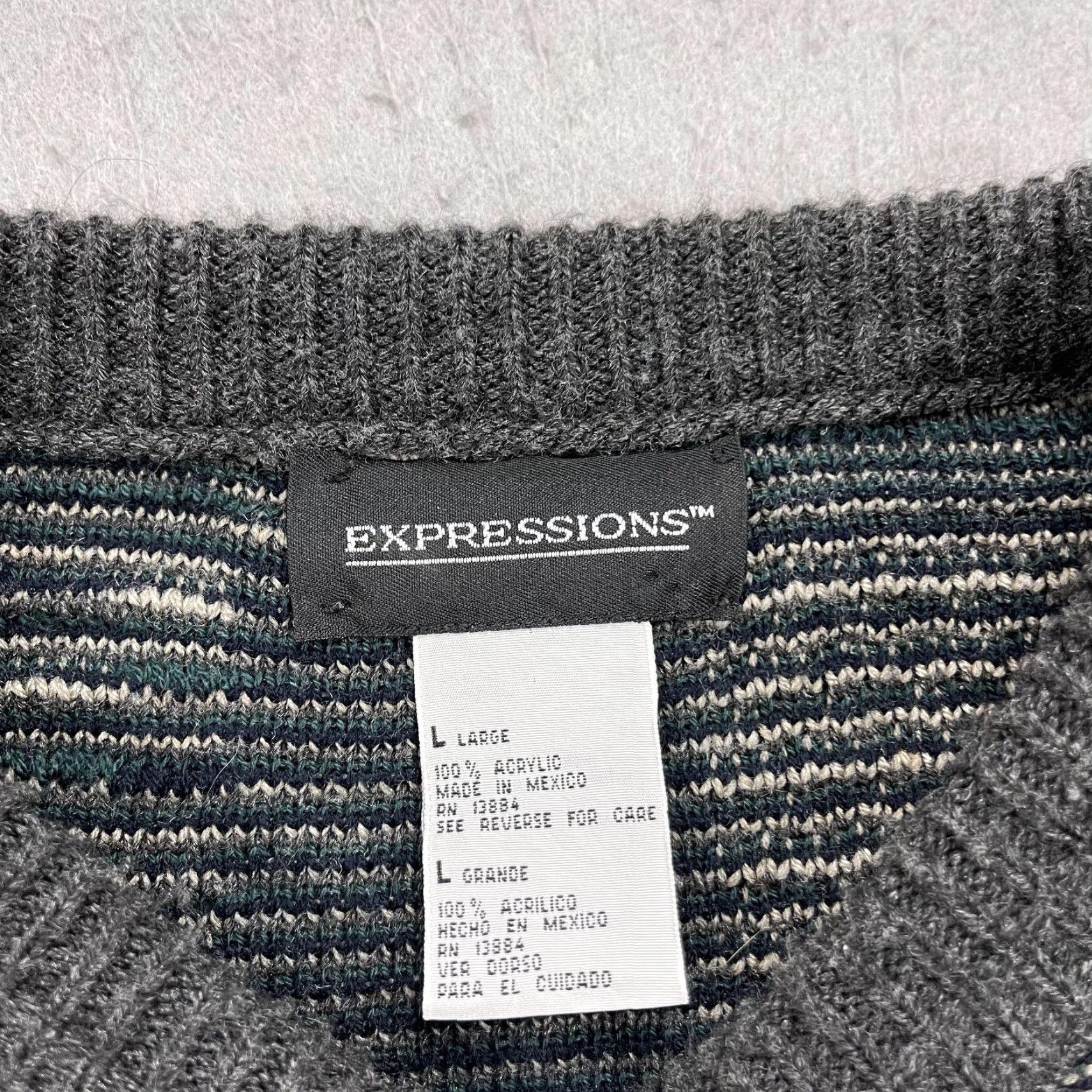 Vintage VINTAGE Expressions Sweater Shirt Mens L Gray Patchwork 90s Geometric Knit Pullover Crewneck Size US L / EU 52-54 / 3 - 4 Thumbnail