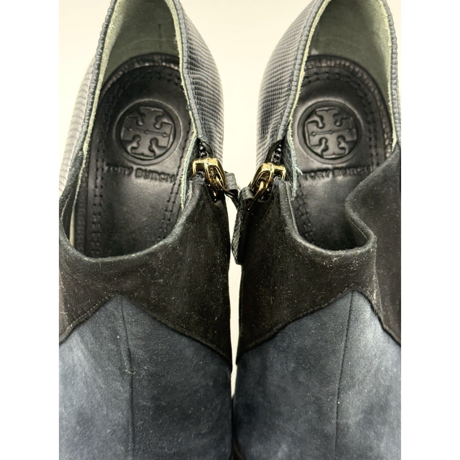 Tory Burch TORY BURCH Lorelei Suede & Leather Color Block Pointed Toe Pumps Bootie 5M Women Black Leather Lining Ultra High Kitten Heel Size US 5 / IT 35 - 4 Thumbnail
