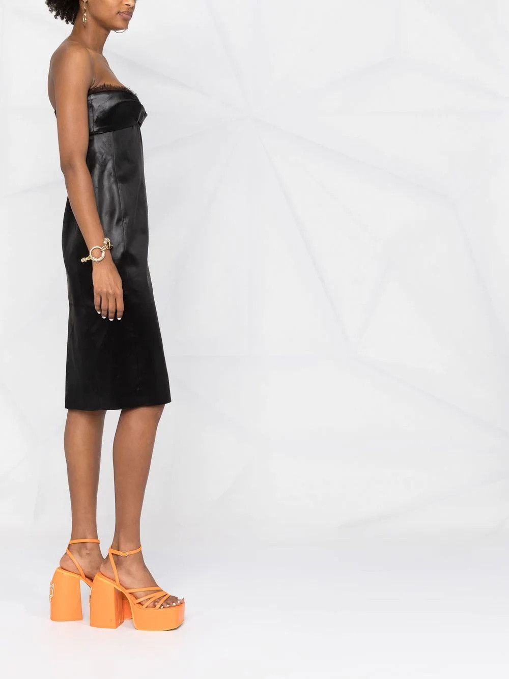 Saint Laurent Paris o1bcso1str1125 Strapless Dress In Lacquered in Black Size XS / US 0-2 / IT 36-38 - 3 Thumbnail