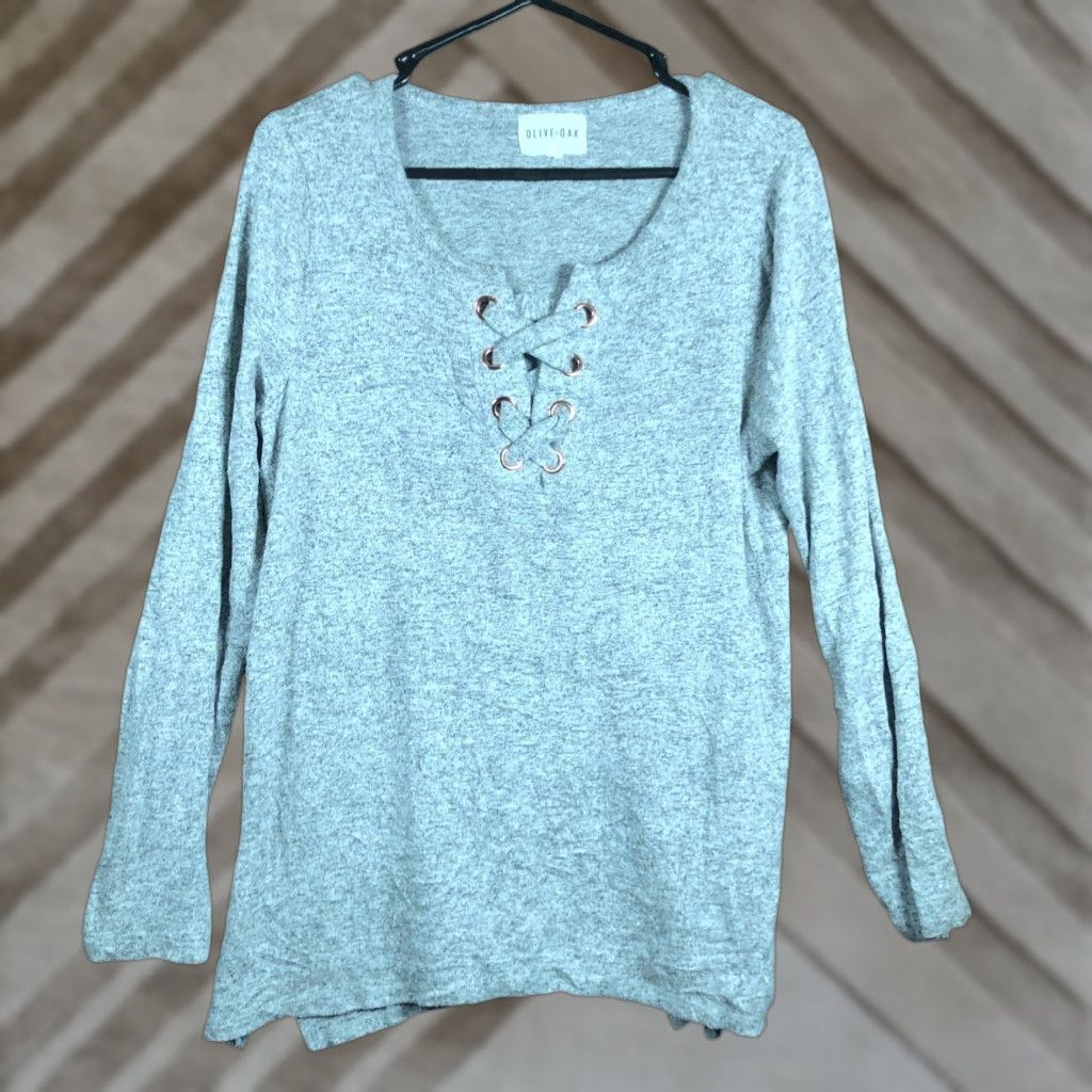 Olive Olive & Oak Womens Sweater Gray Soft V Neck Pullover Long Sleeve XLarge Size XL / US 12-14 / IT 48-50 - 1 Thumbnail