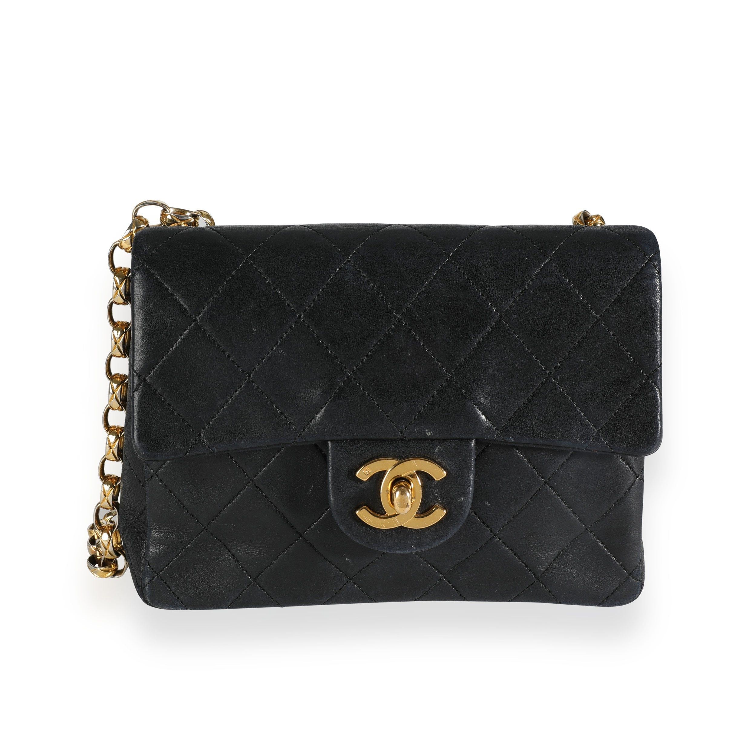 image of Chanel Black Quilted Lambskin Mini Square Single Flap Bag, Women's