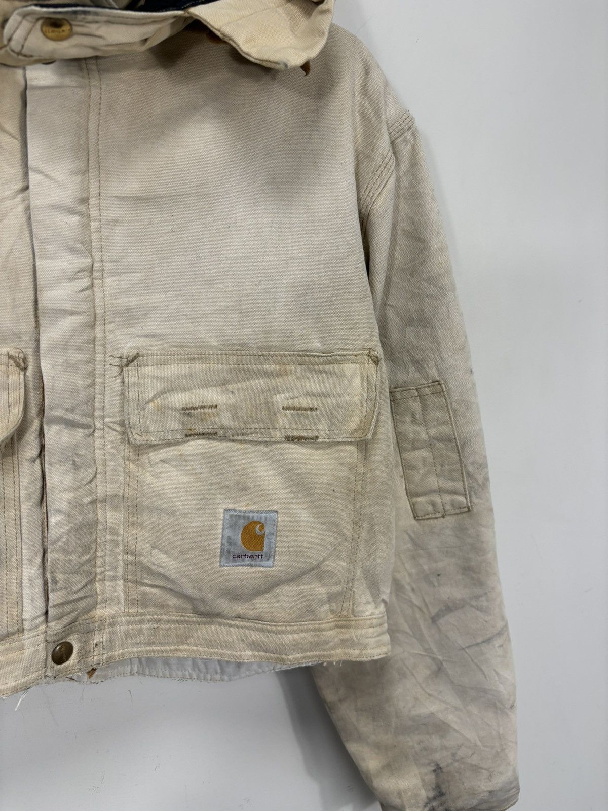 Carhartt Vintage 90s Carhartt USA Beige Work Hooded Cropped Jacket Size US M / EU 48-50 / 2 - 5 Thumbnail