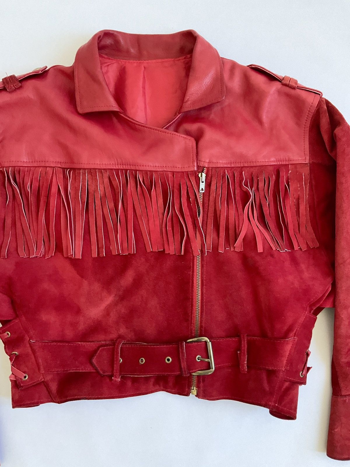 Vintage Vintage red leather jacket with bangs Size L / US 10 / IT 46 - 2 Thumbnail