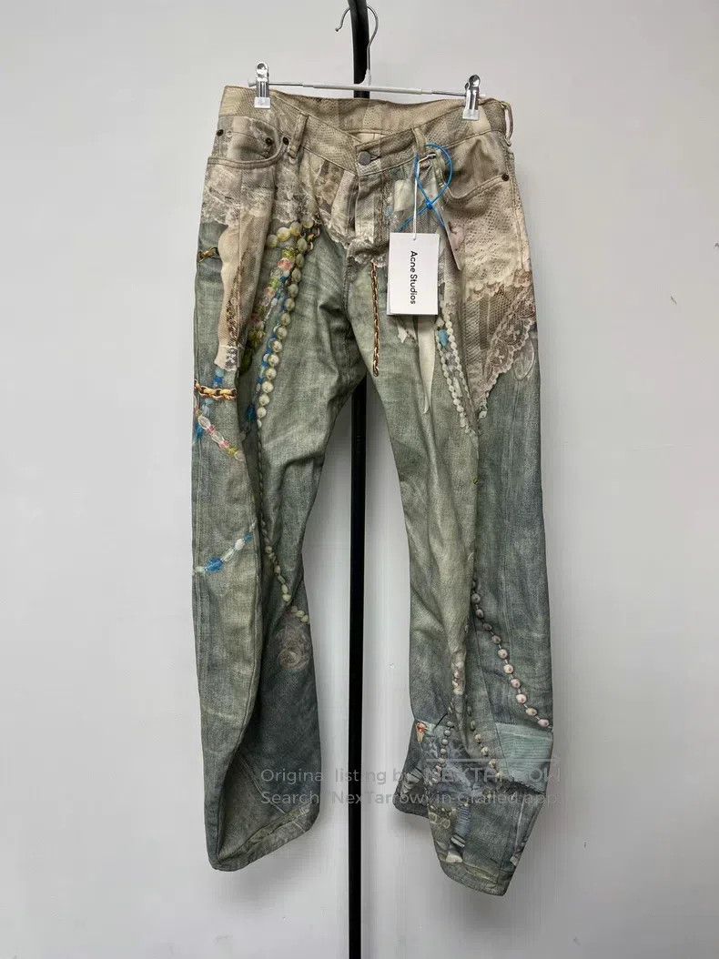 Acne Studios Acne Studios Lace Pearl Chain 3D Printed Loose Curved Knif Size US 26 / EU 42 - 1 Thumbnail