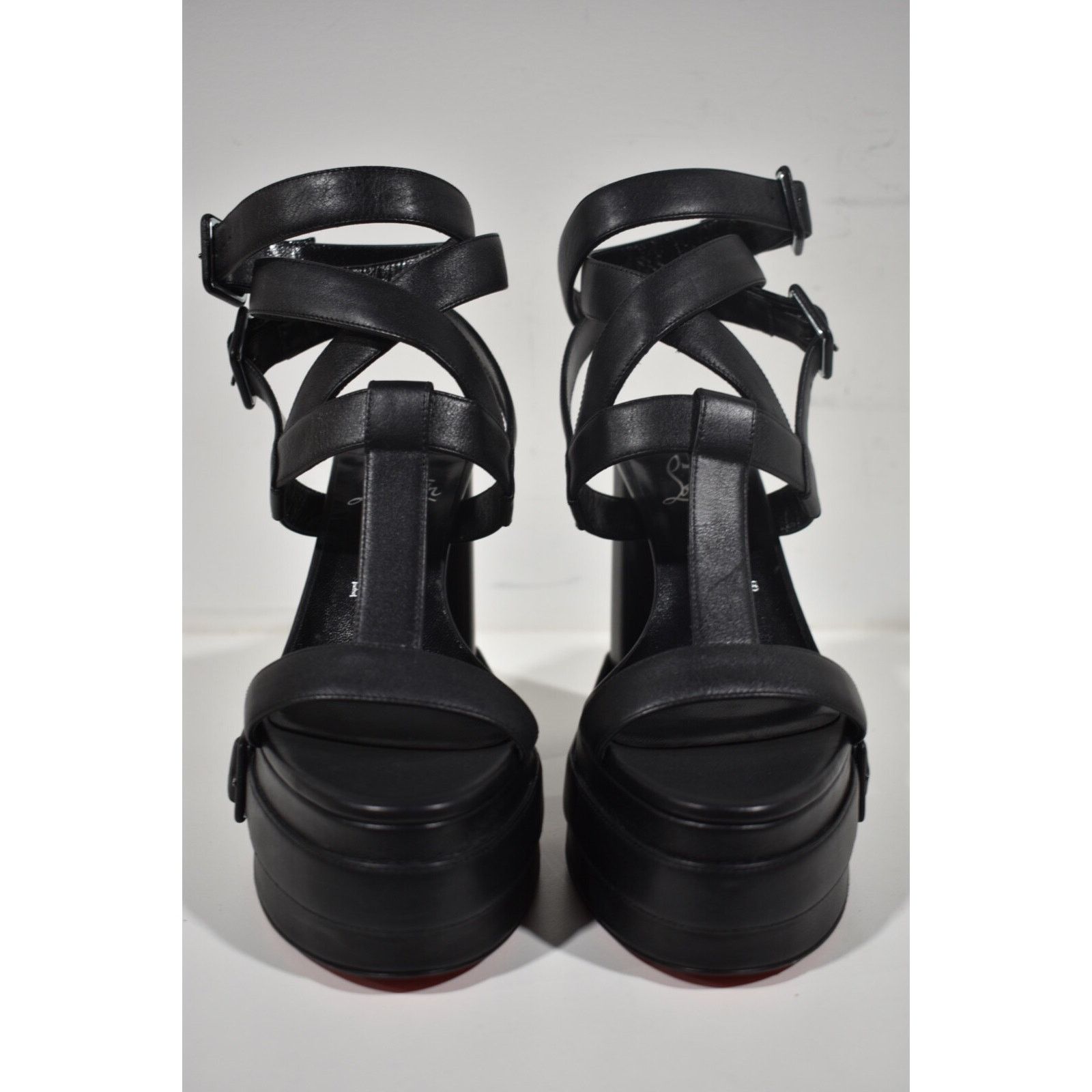 Christian Louboutin Yazefatt Strap 130 Black Platform Bloc Heel Sandal Pump 37.5 Size US 7.5 / IT 37.5 - 8 Thumbnail