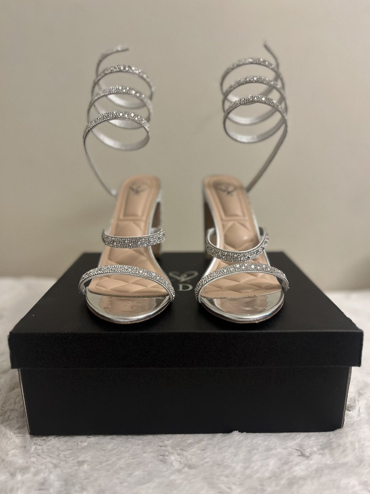 Other Feelin’ Glam Rhinestone Spiral Strap Block Heels Size US 7.5 / IT 37.5 - 1 Thumbnail