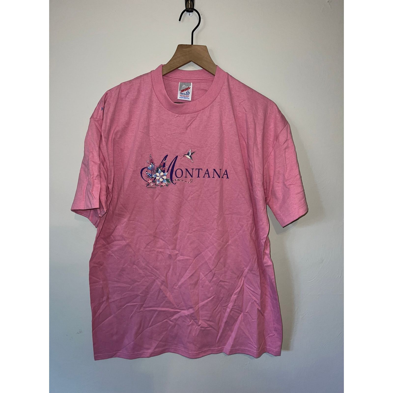 Jerzees Vintage Montana Pink Shirt Nature Pink Graphic Tee 90s VTG L Size US L / EU 52-54 / 3 - 1 Thumbnail