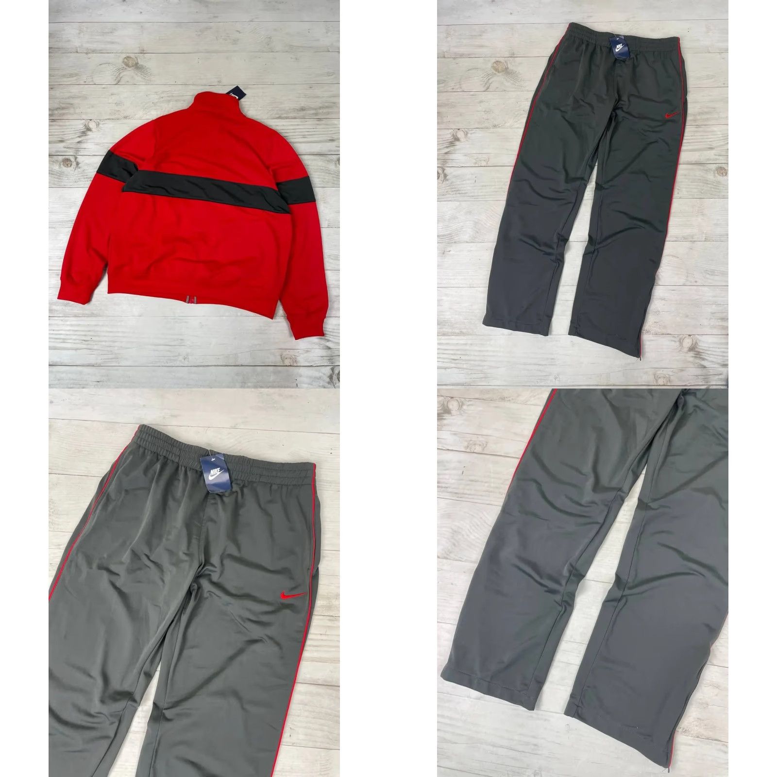 Nike VINTAGE Nike Tracksuit Jacket Jacket Pants Set XL Gray Red Men Size XL Track suit Size 46R - 9 Thumbnail