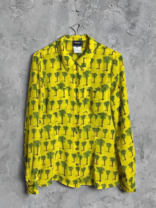 image of Versace Jeans Couture Palm Tree Shirt in Yellow, Women's (Size Small)