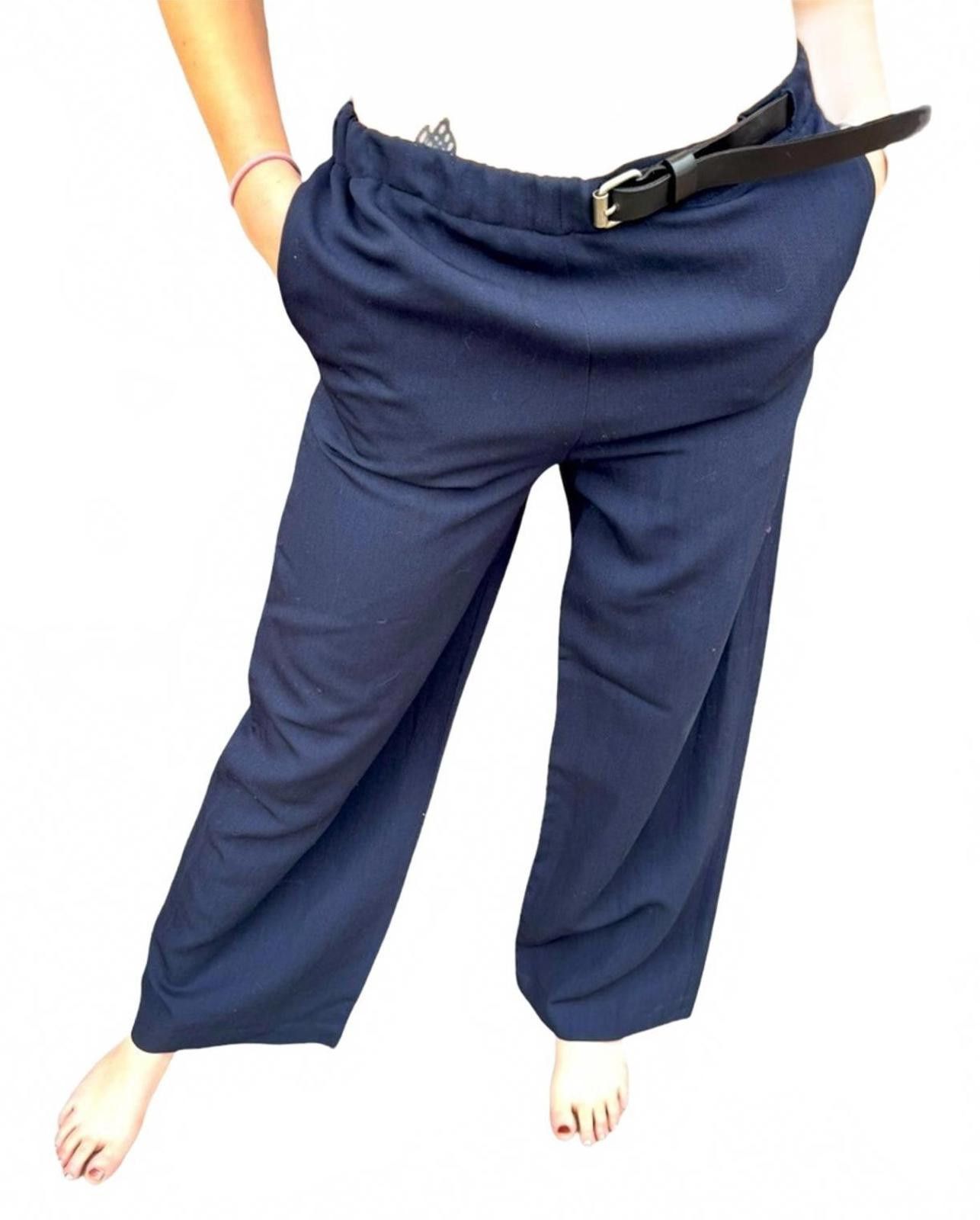 Designer ASPESI Blu Wool Wide Leg Trousers – Midnight Blue 38/M Size 32" / US 10 / IT 46 - 1 Thumbnail