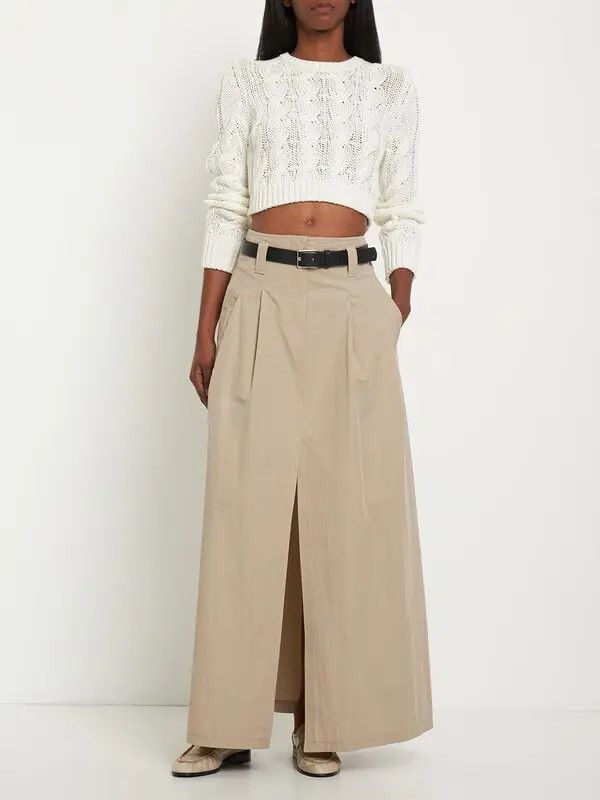 Brunello Cucinelli o1y0725 Maxi Skirt in Beige Size 26" / US 2 / IT 38 - 3 Thumbnail