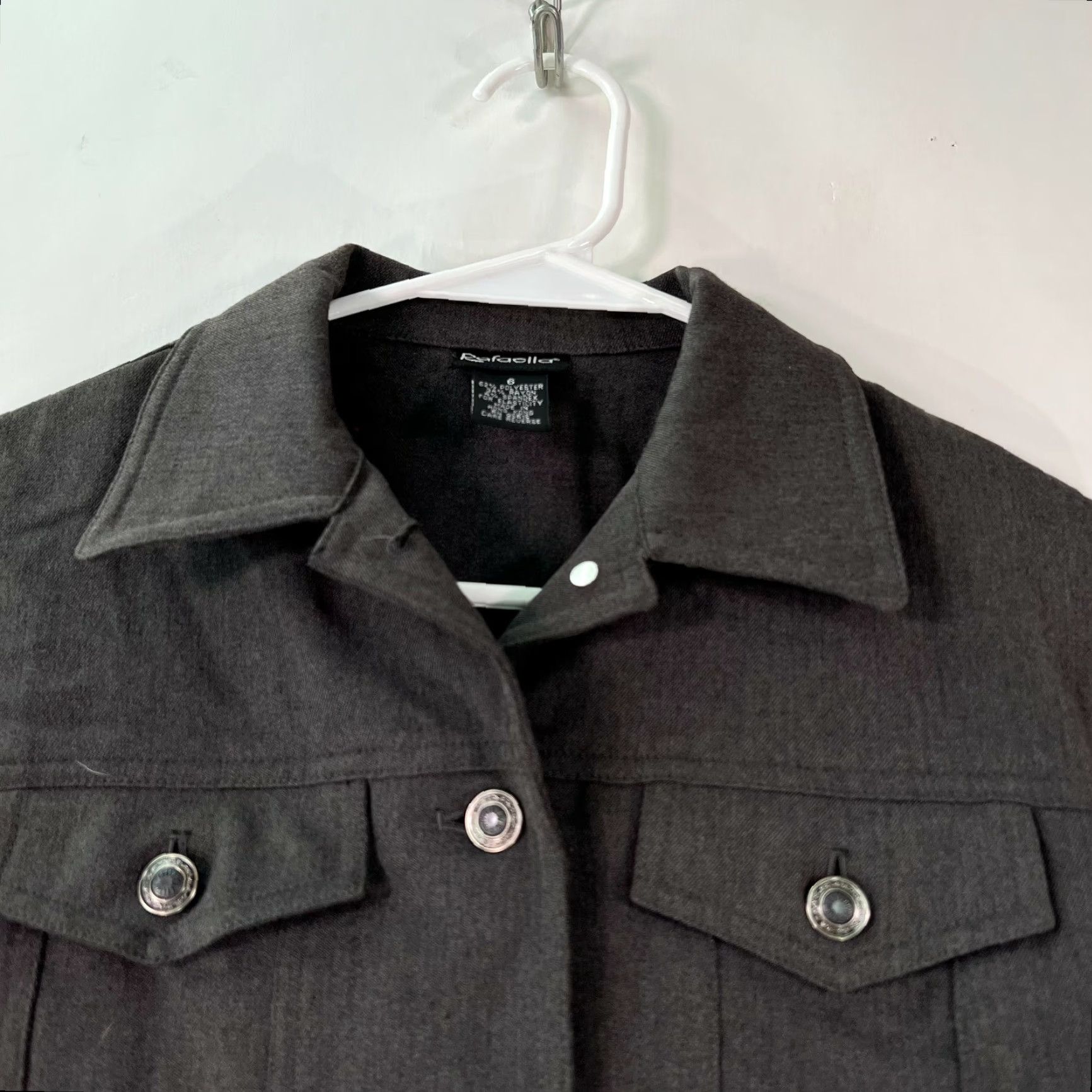 Vintage Rafaella Womens Charcoal Gray Jacket 2 Way Textured Stretch Long Sleeve Size 6 - Classic Casual Jacket Womens Size M / US 6-8 / IT 42-44 - 3 Thumbnail