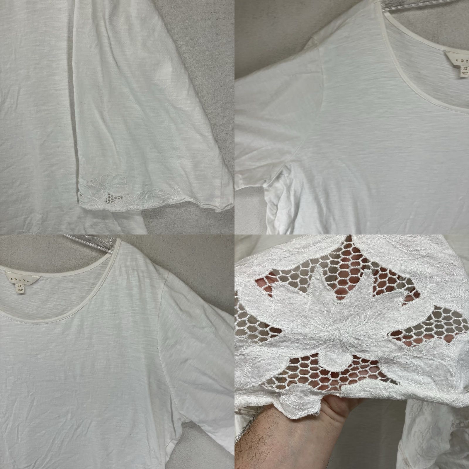 Vintage Women’s Plus Size Jersey Top Blouse 2X White Breathable Cotton Casual Short Sleeve Size XXL / US 16-18 / IT 52-54 - 8 Thumbnail