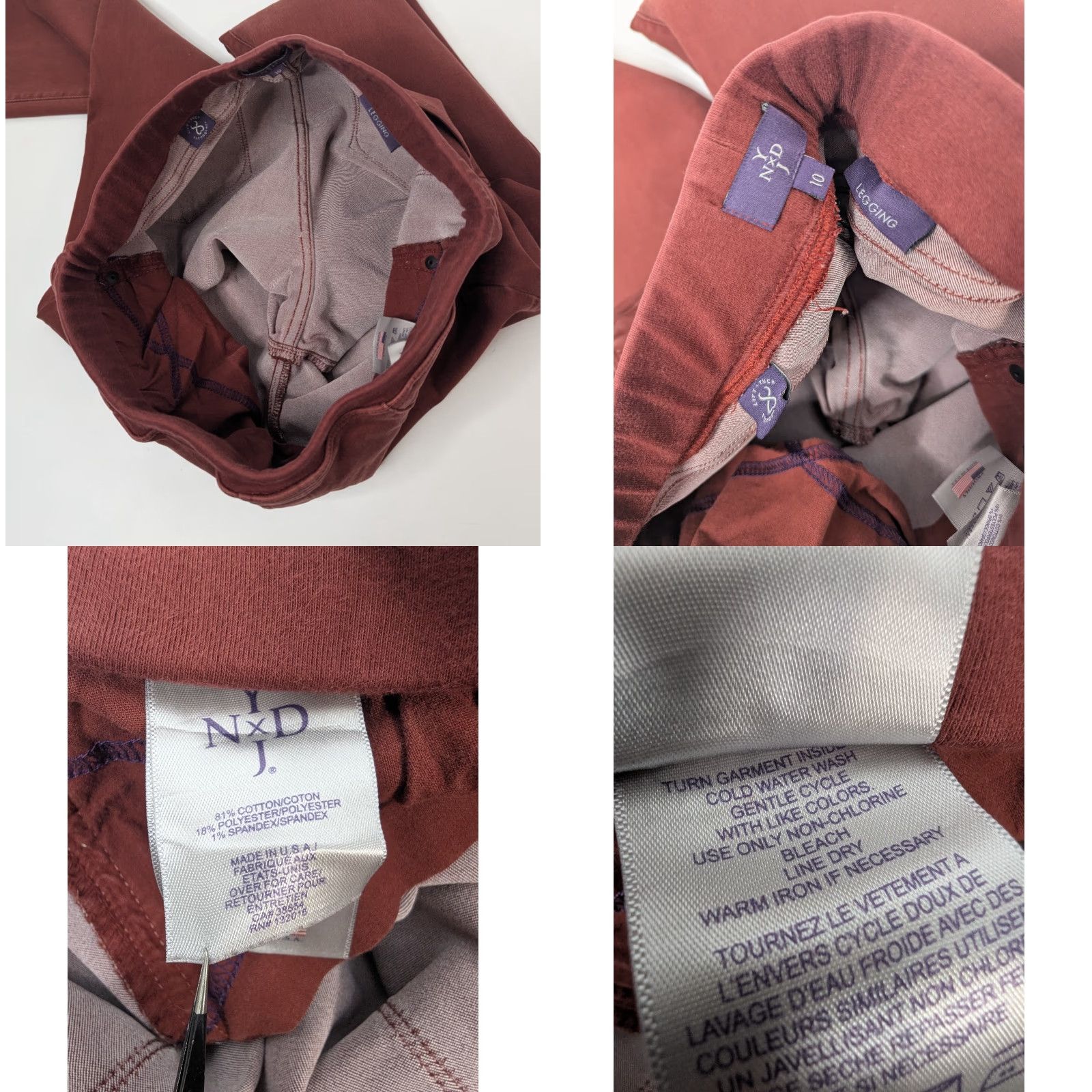 NYDJ NYDJ Leggings Women 10 Maroon Lift Tuck Technology Comfort Stretch Pockets Slimming Casual Workwear Size 32" / US 10 / IT 46 - 9 Thumbnail