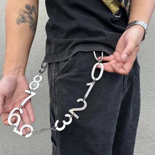 Jewelry Silver Number Link Wallet Chain, Men's Hip Hop Accessory Size ONE SIZE - 6 Thumbnail