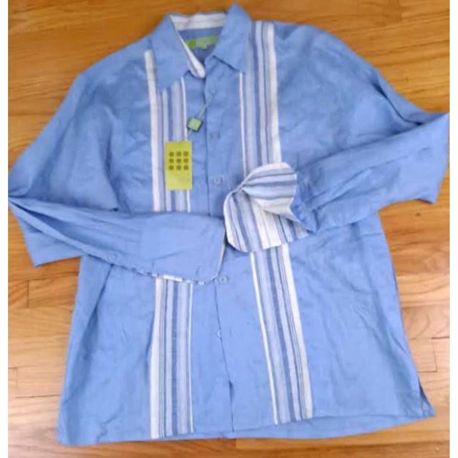 X-LARGE VINTAGE 100% Linen Full Button Lite Blue Long Stripe X-Large Shirt Maxini NWT Size US XL / EU 56 / 4 - 6 Thumbnail