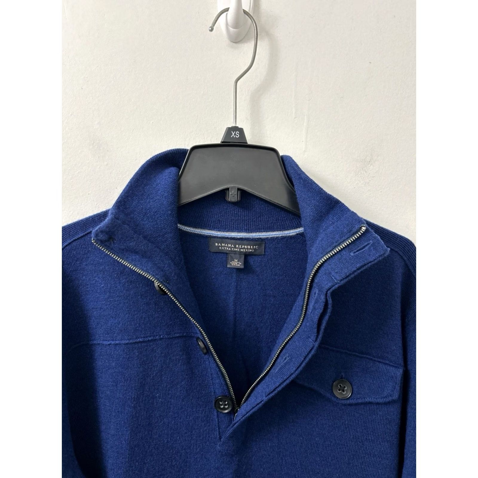 Banana Republic VINTAGE Banana Republic Sweater Mens M Blue 1/4 Zip Pullover L/S Mock Neck Wool Knit Pockets Men Size US M / EU 48-50 / 2 - 6 Thumbnail