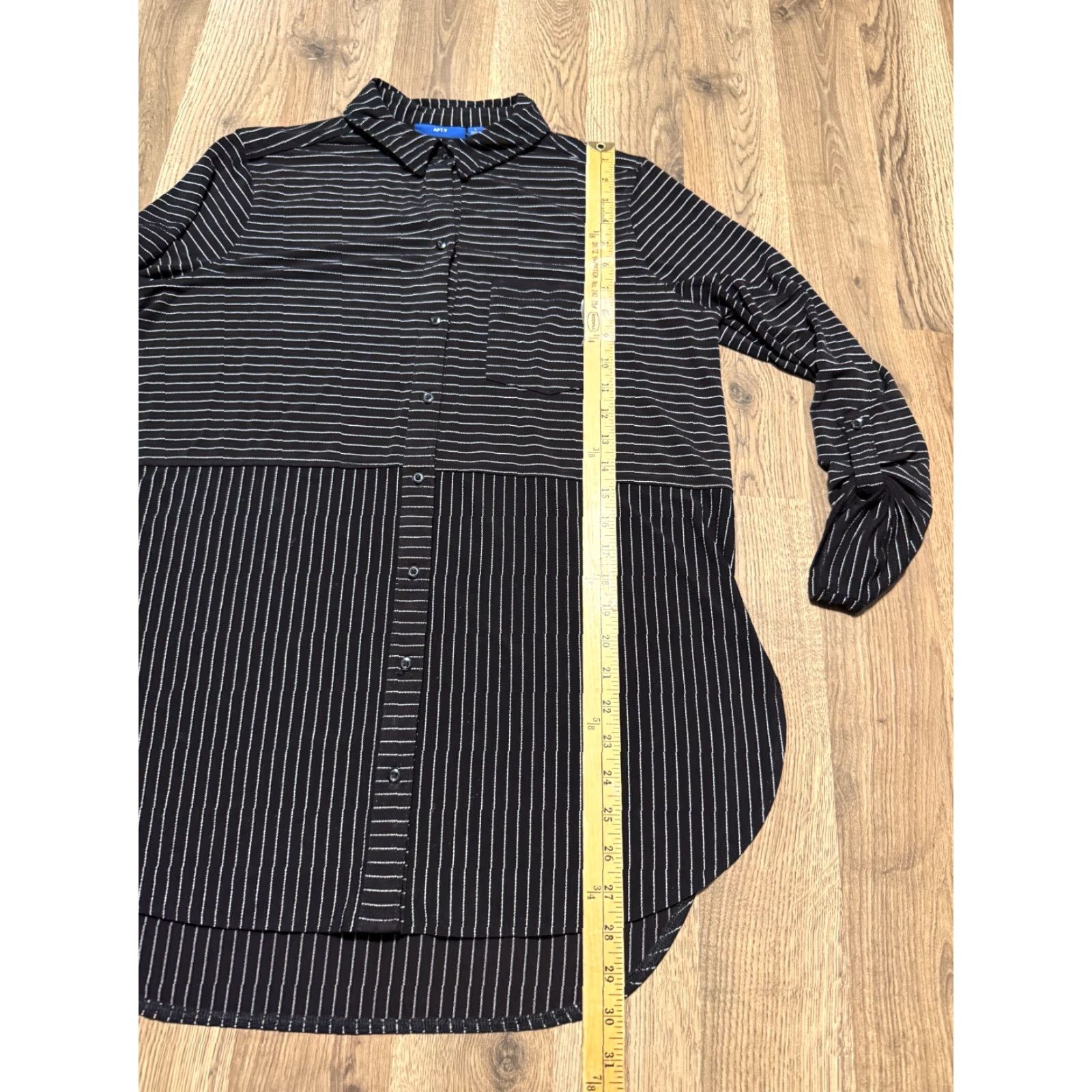 Apt. 9 APT. 9 Shirt Women L Black White Striped Long Sleeve Button Up Pocket - Casual, Sweatshirt? Size L / US 10 / IT 46 - 7 Thumbnail