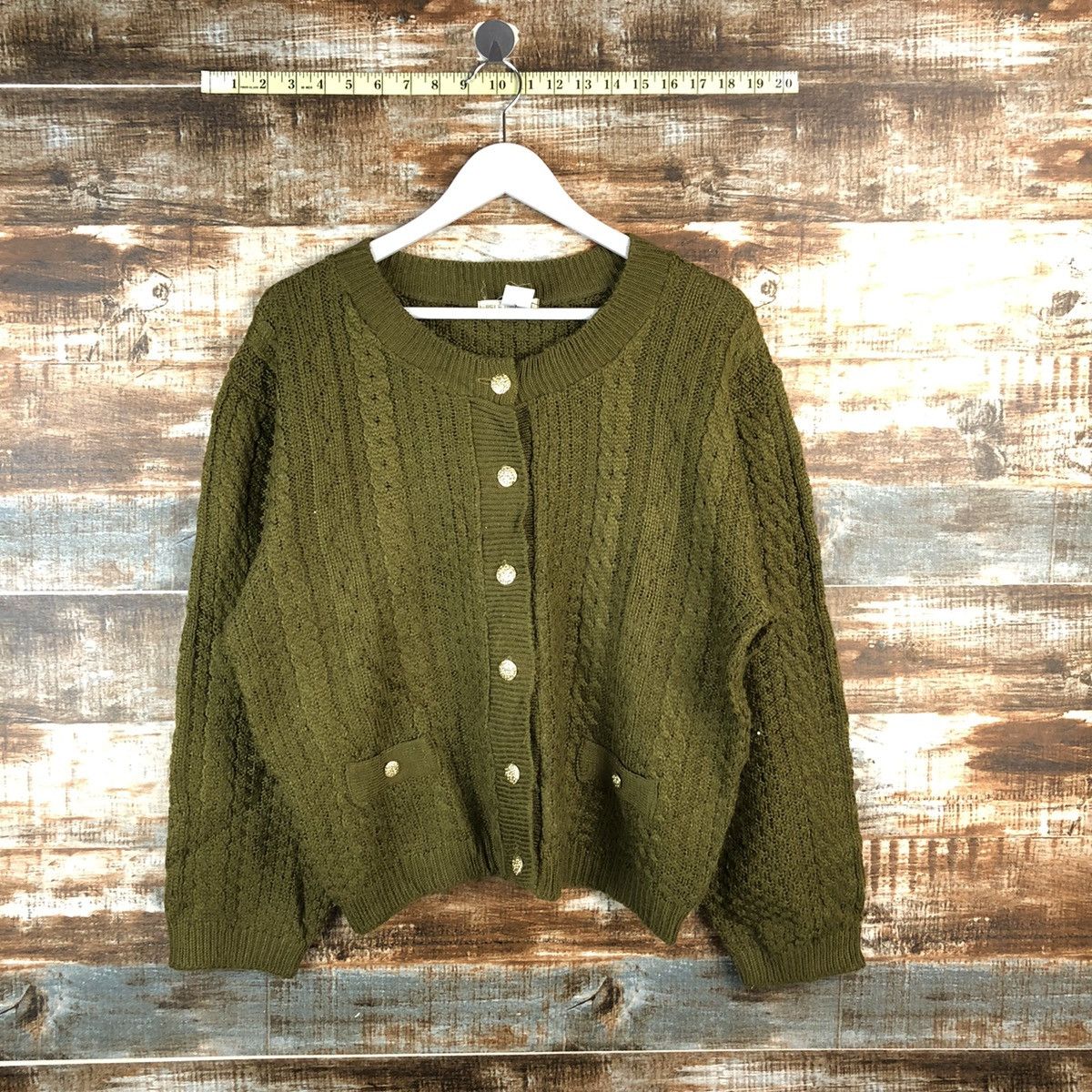 Japanese Brand Pelejutienu Green Patterned Cardigans #A2496 Size M / US 6-8 / IT 42-44 - 1 Thumbnail