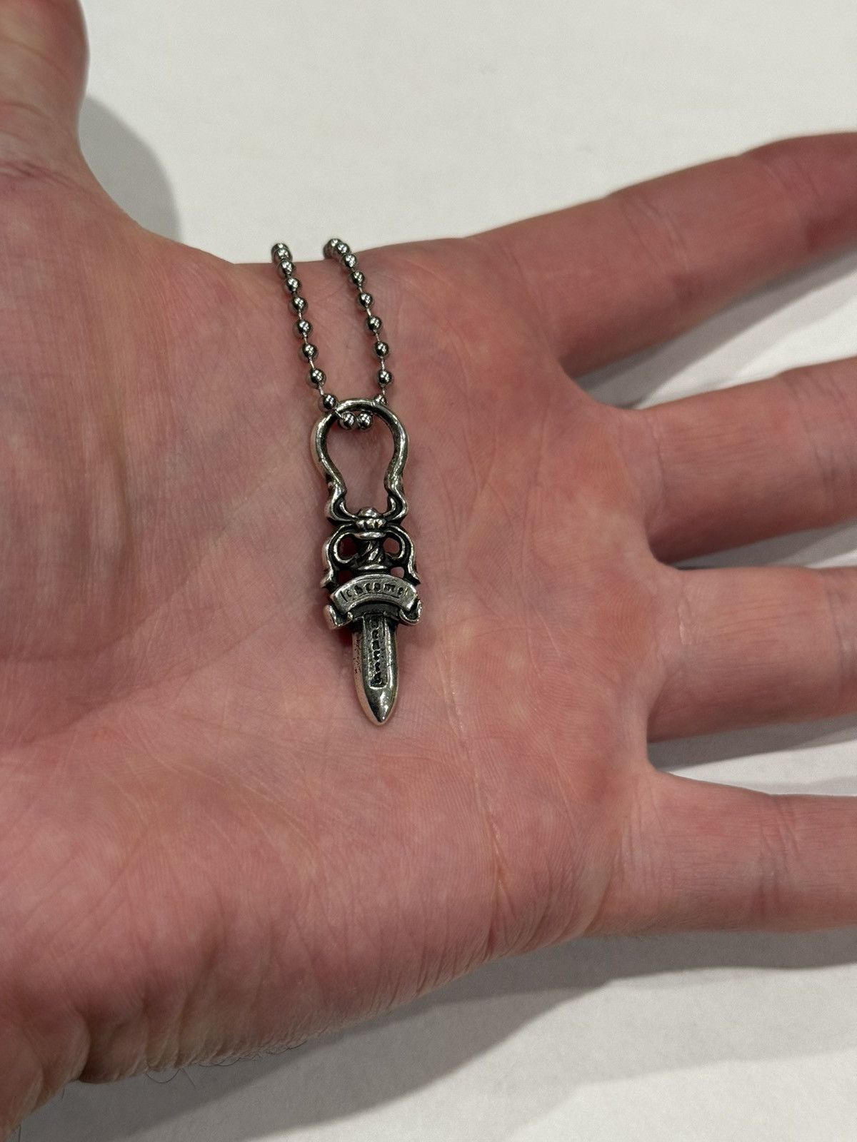 Pre-owned Chrome Hearts Dagger Zipper Pendant Silver Chain Necklace
