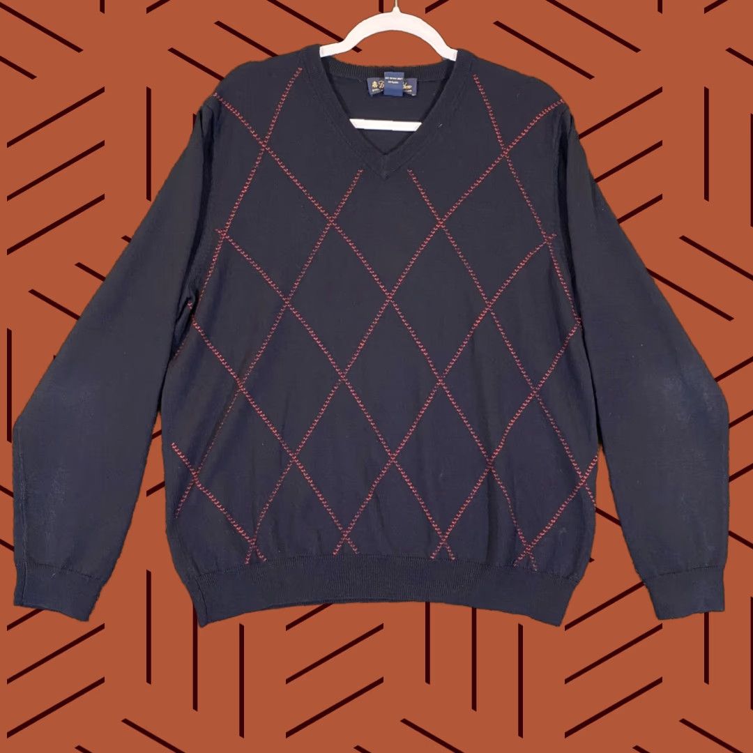 Brooks Brothers Vintage Brooks Brothers Sweater Men’s Medium Blue Argyle Merino Wool V-Neck Pullover Casual Formal Size US M / EU 48-50 / 2 - 1 Thumbnail