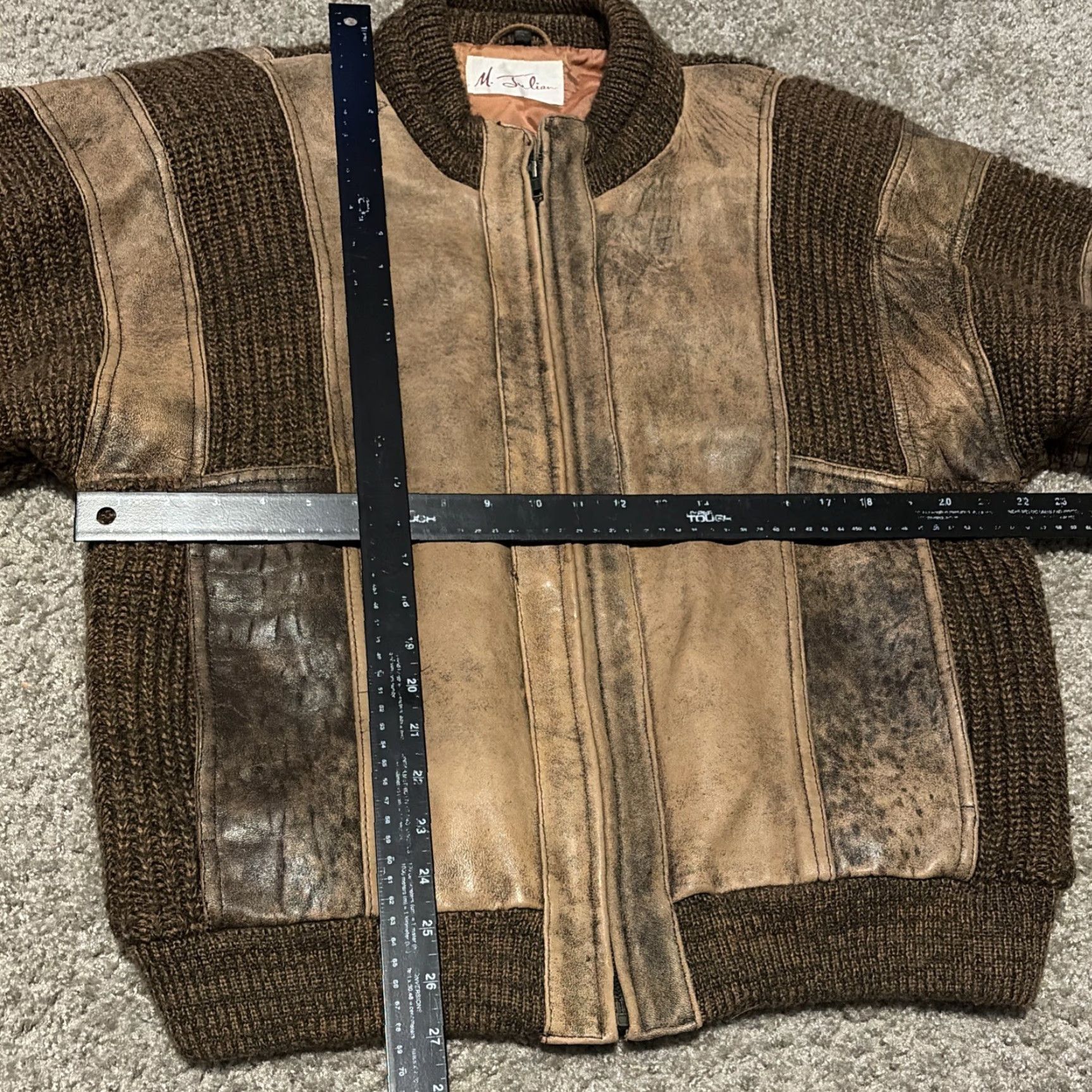 Vintage VINTAGE M. Julian Brown Leather Acrylic Knit Jacket Full Zip Size 42 Bomber Jacket Mens Brown Knit Leather Full Zip 42 Size US XS / EU 42 / 0 - 6 Thumbnail
