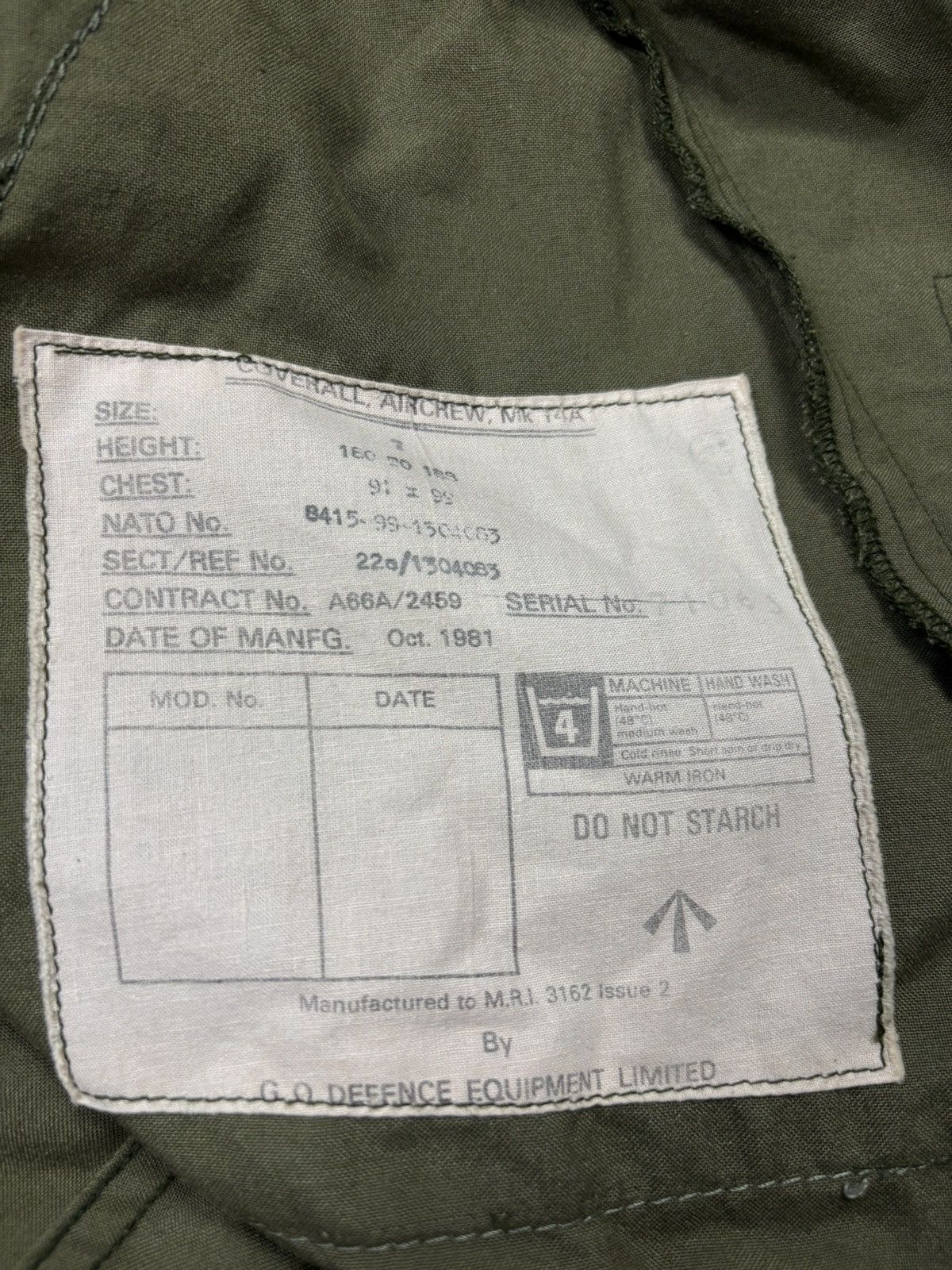 Vintage 1981 RAF MK 14A Flying Suit Olive Military Flight Coverall Size US XXL / EU 58 / 5 - 17 Thumbnail