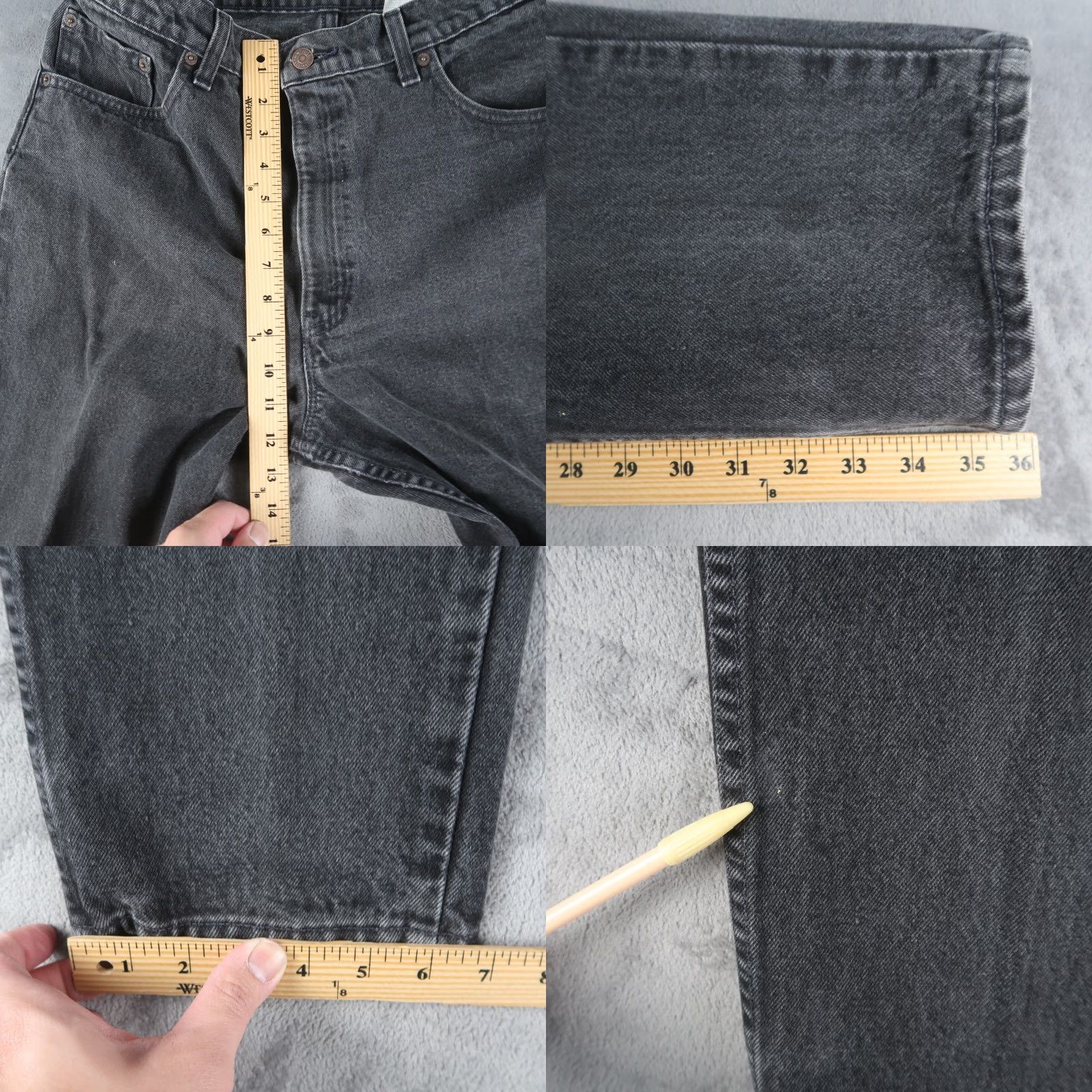 Levi's VINTAGE Levi's 550 Jeans Men 36 Black Denim Relaxed Fit 1990s USA 5-Pocket Design Leather Patch Distressed 36x36, 33.5x35.5 Size US 36 / EU 52 - 8 Thumbnail
